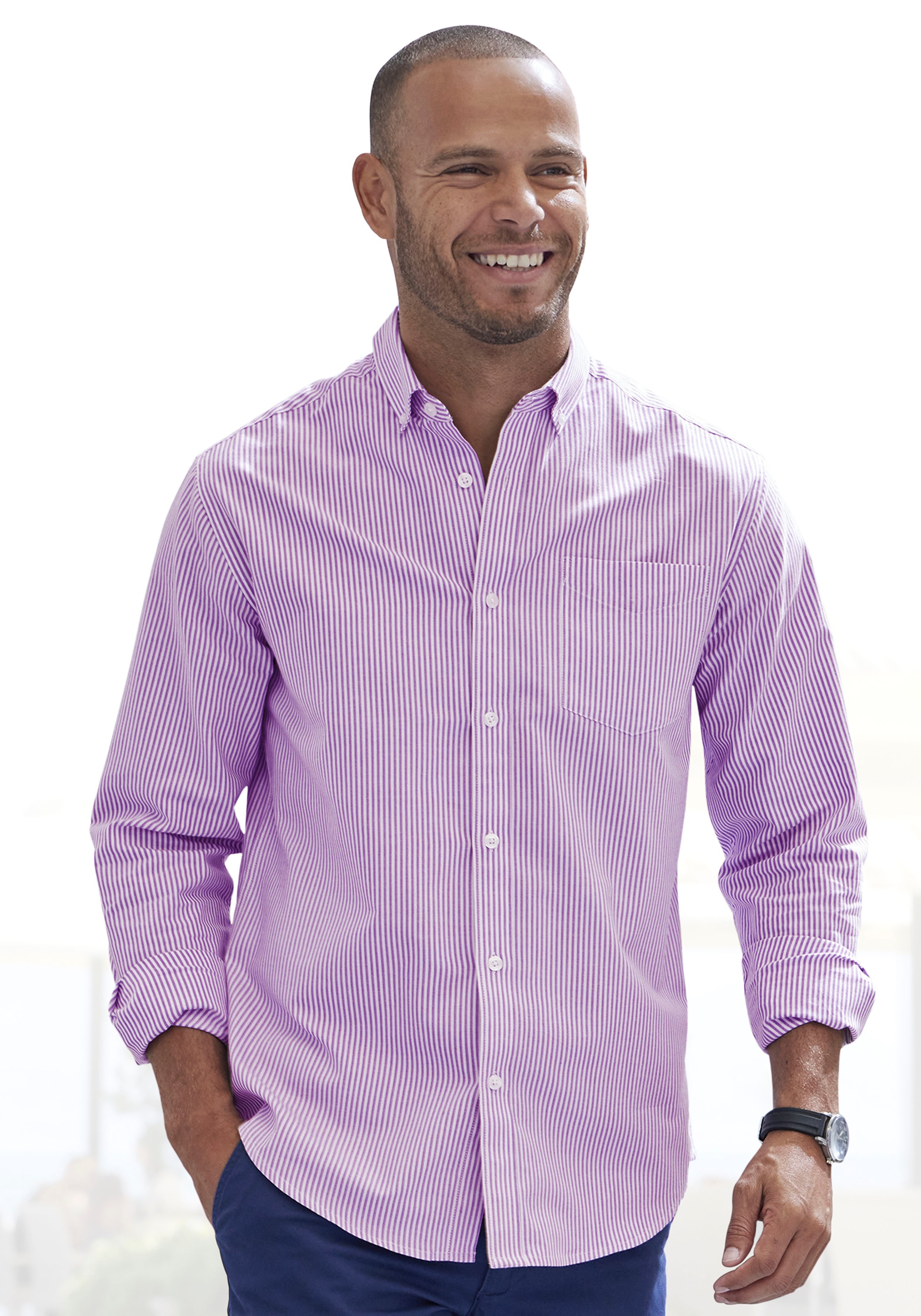 H.I.S Langarmhemd ", Streifenhemd langarm mit Button-down-Kragen" Oxfordhemd aus reiner Baumwolle, Regular-fit