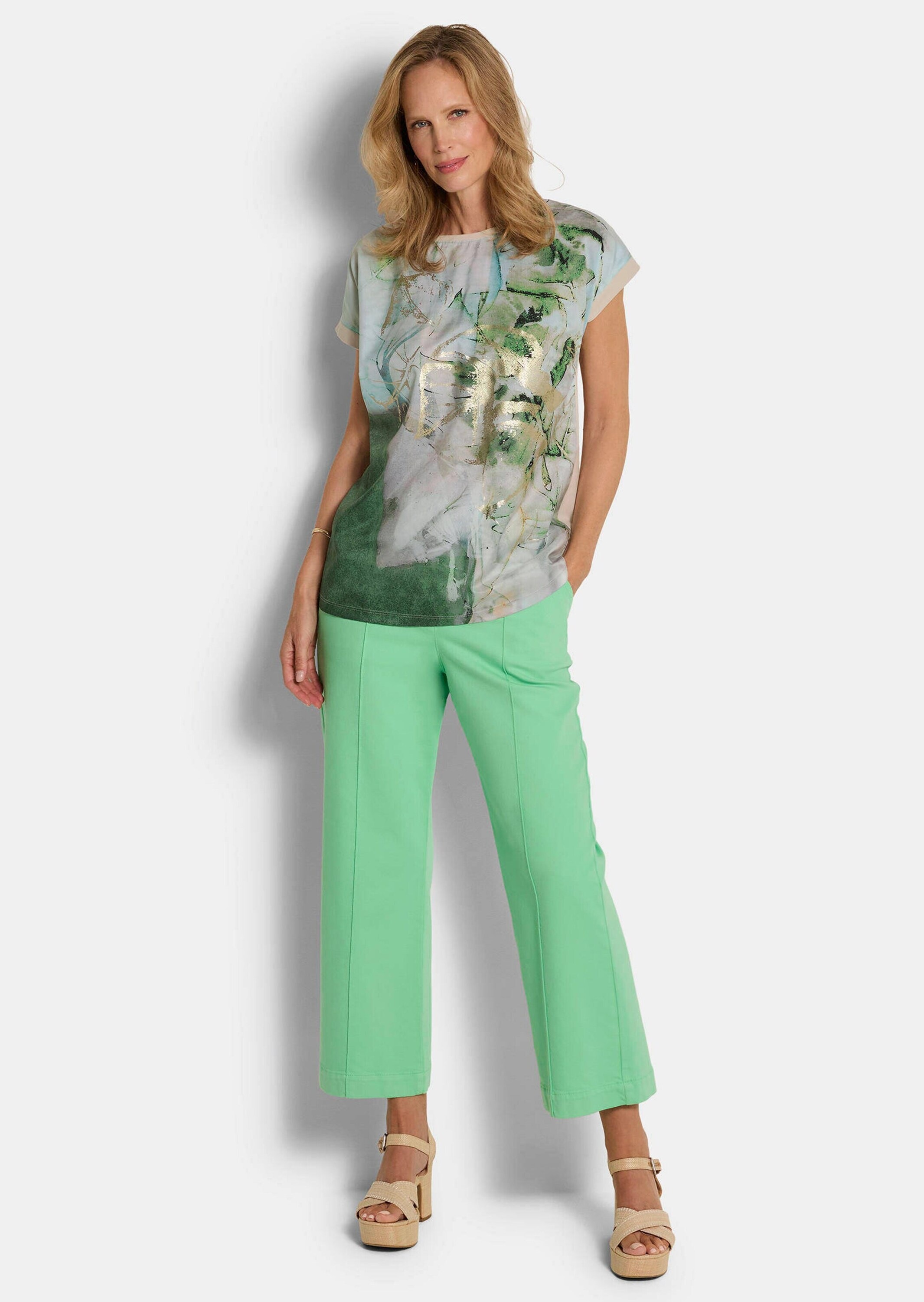 GOLDNER Print-Shirt "Kurzgröße Druckshirt mit Folienprint" Rückteil aus ela günstig online kaufen