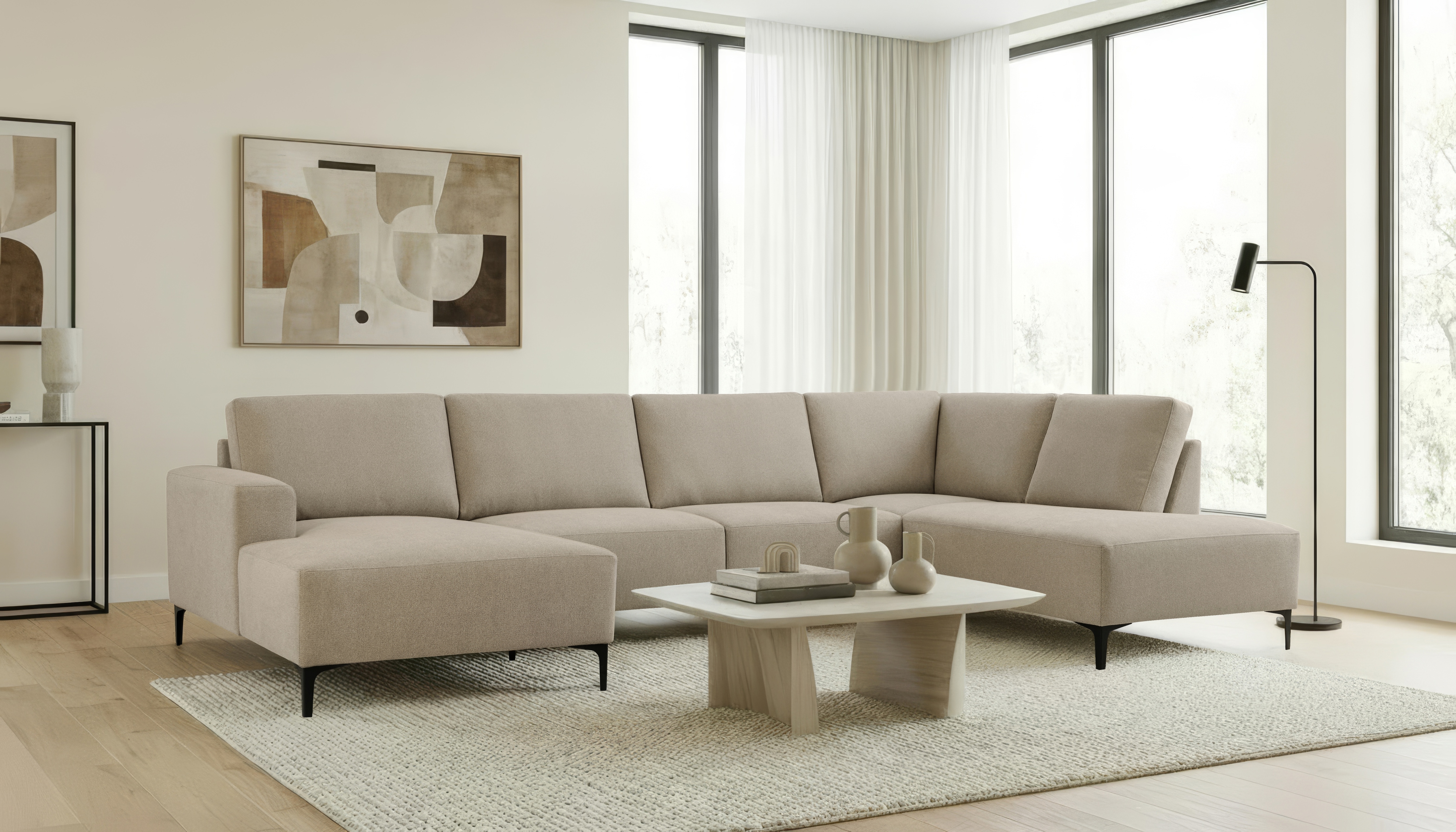 OTTO home Wohnlandschaft "Tournon U-Form, XXL Sofa, Breite 333 cm, Webstoff, Chenille" Designsofa im nordischen Stil, Wellenunterfederung, Metallfüße