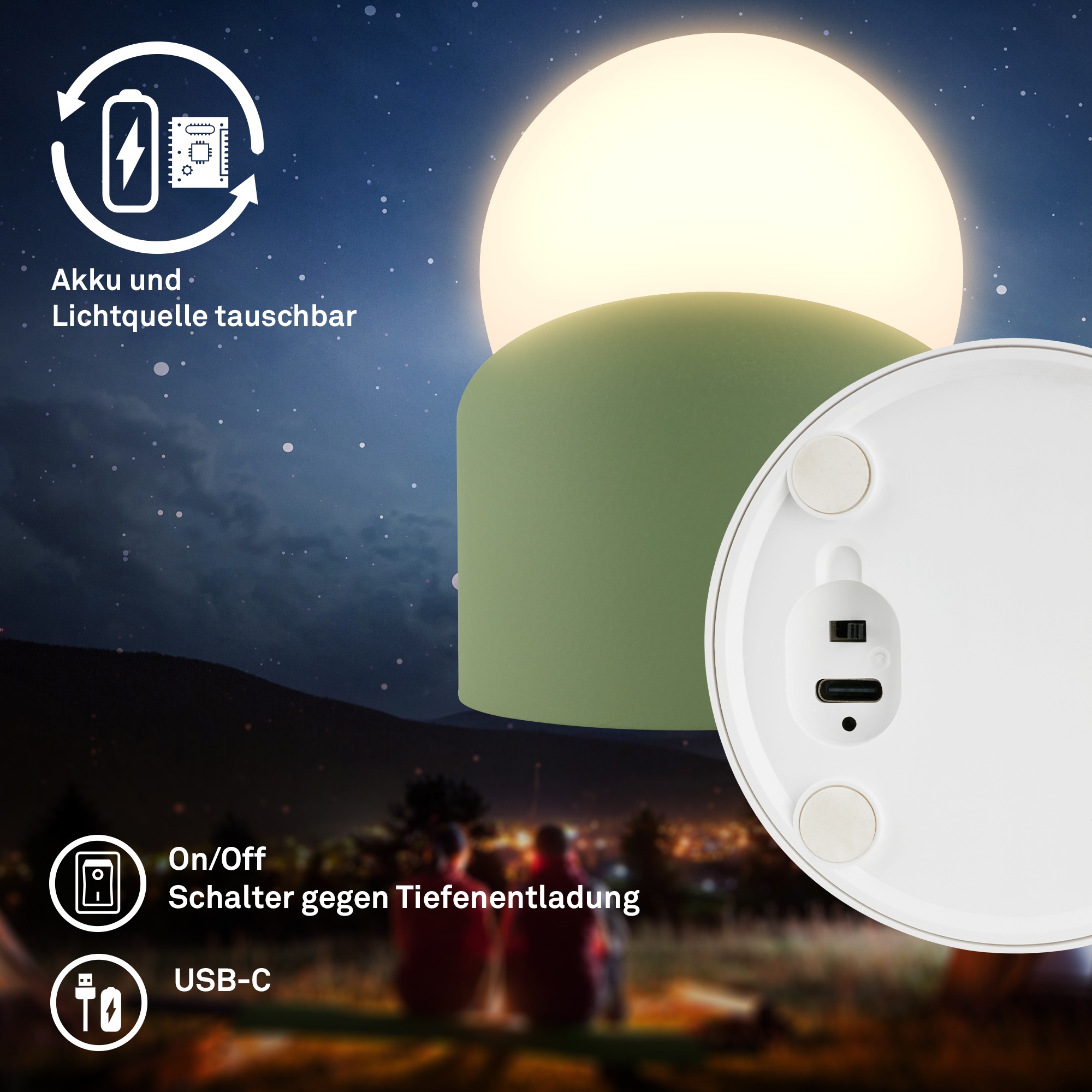 Briloner Leuchten LED Außen-Tischleuchte »SORA« LED-Board 2 Stk. Warmweiß kabellos 10x8x9cm Lindgrün 2W Kinderzimmer Flur Outdoor Aussen 2er-Set