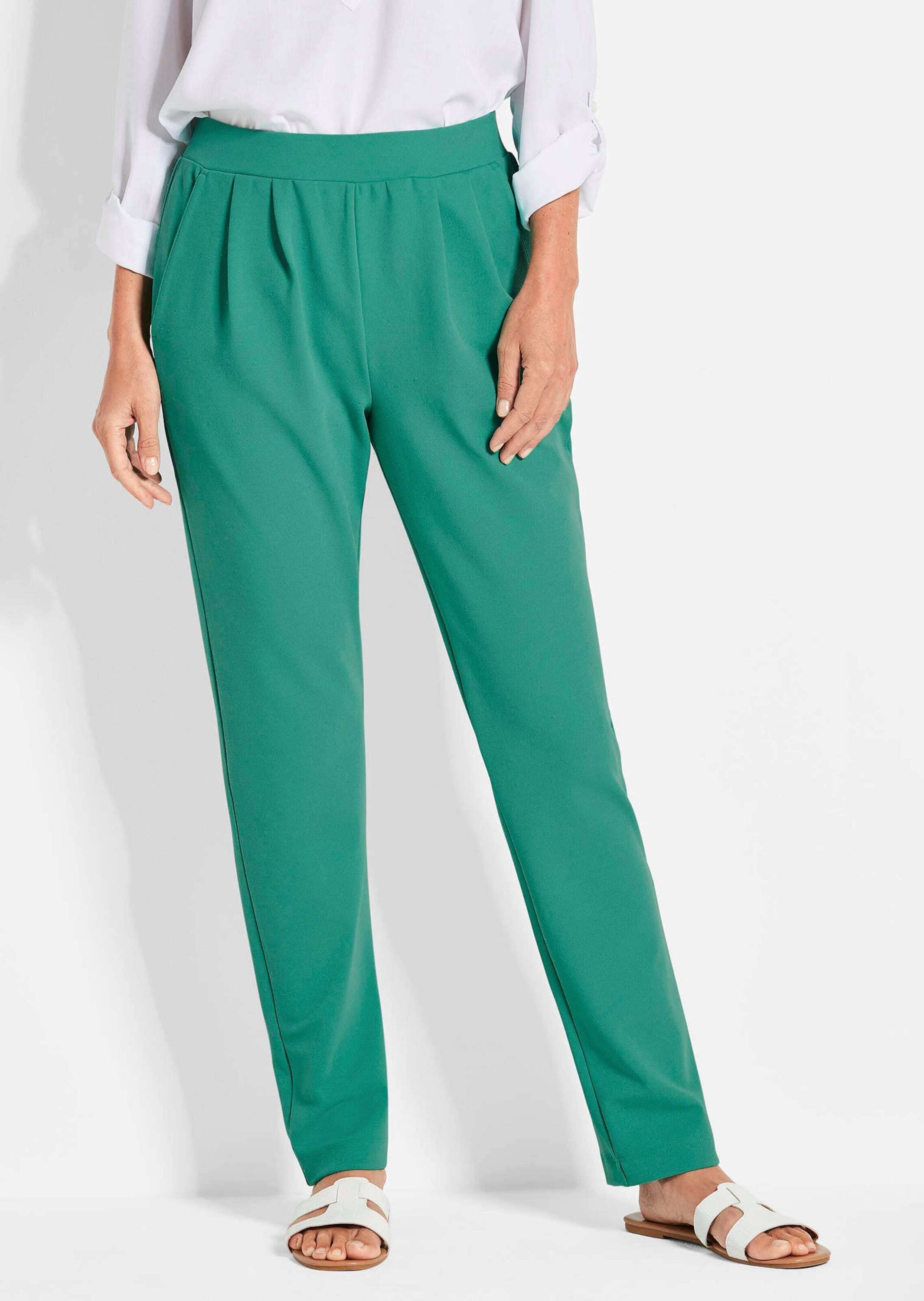 Schlupfhose GOLDNER "Weite Schlupfhose SARA in Krepp-Qualität", Damen, Gr. 42, N-Gr, grün (smaragd), Obermaterial: 95% Polyester PES. 5% Elasthan EL., Hosen Schlupfhose 2