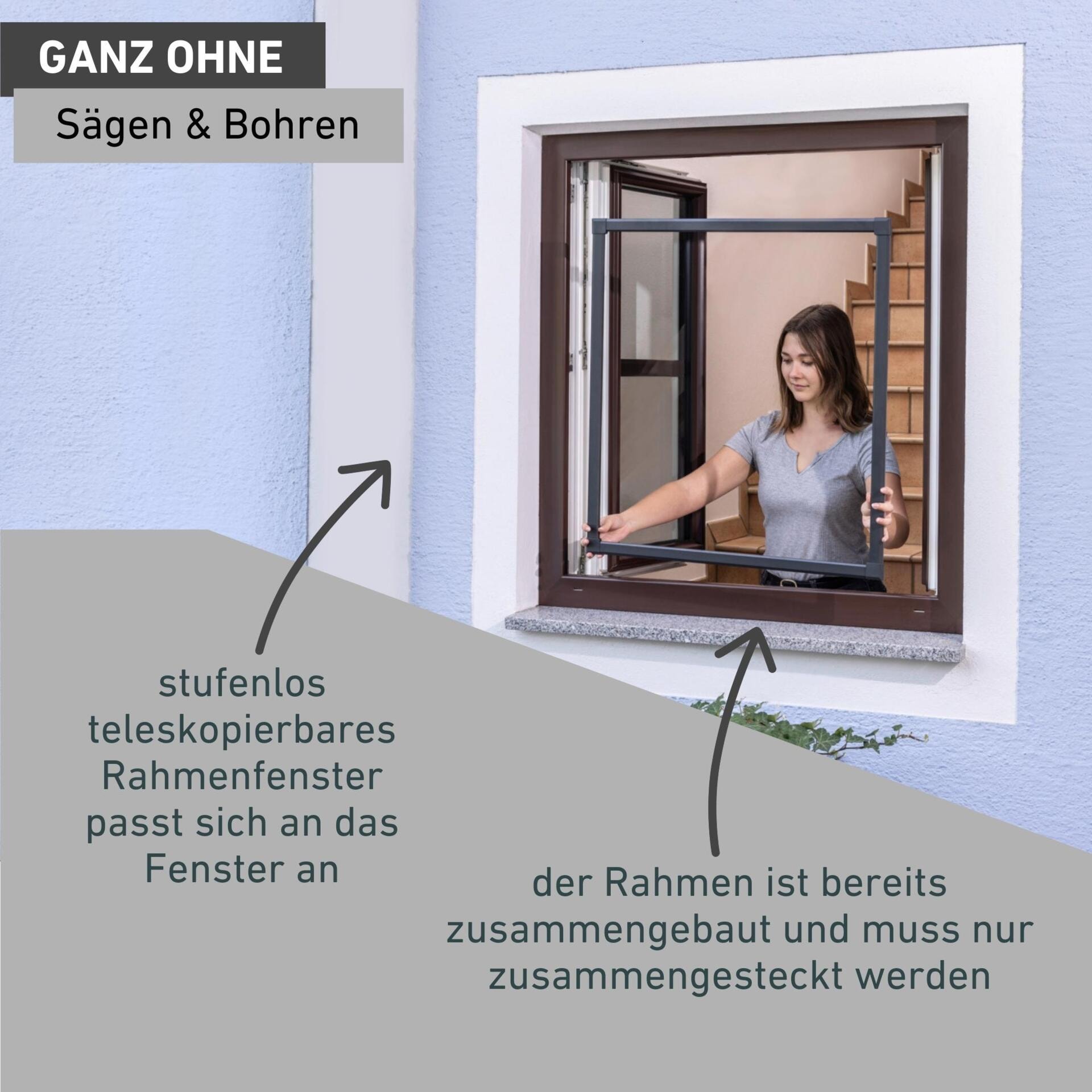 Windhager Insektenschutz-Fensterrahmen »Click & Protect mit Alurahmen, Spannrahmen Fenster teleskopierbar« Fliegengitter in weiß, anthrazit erhältlich, 130x140cm, ohne bohren