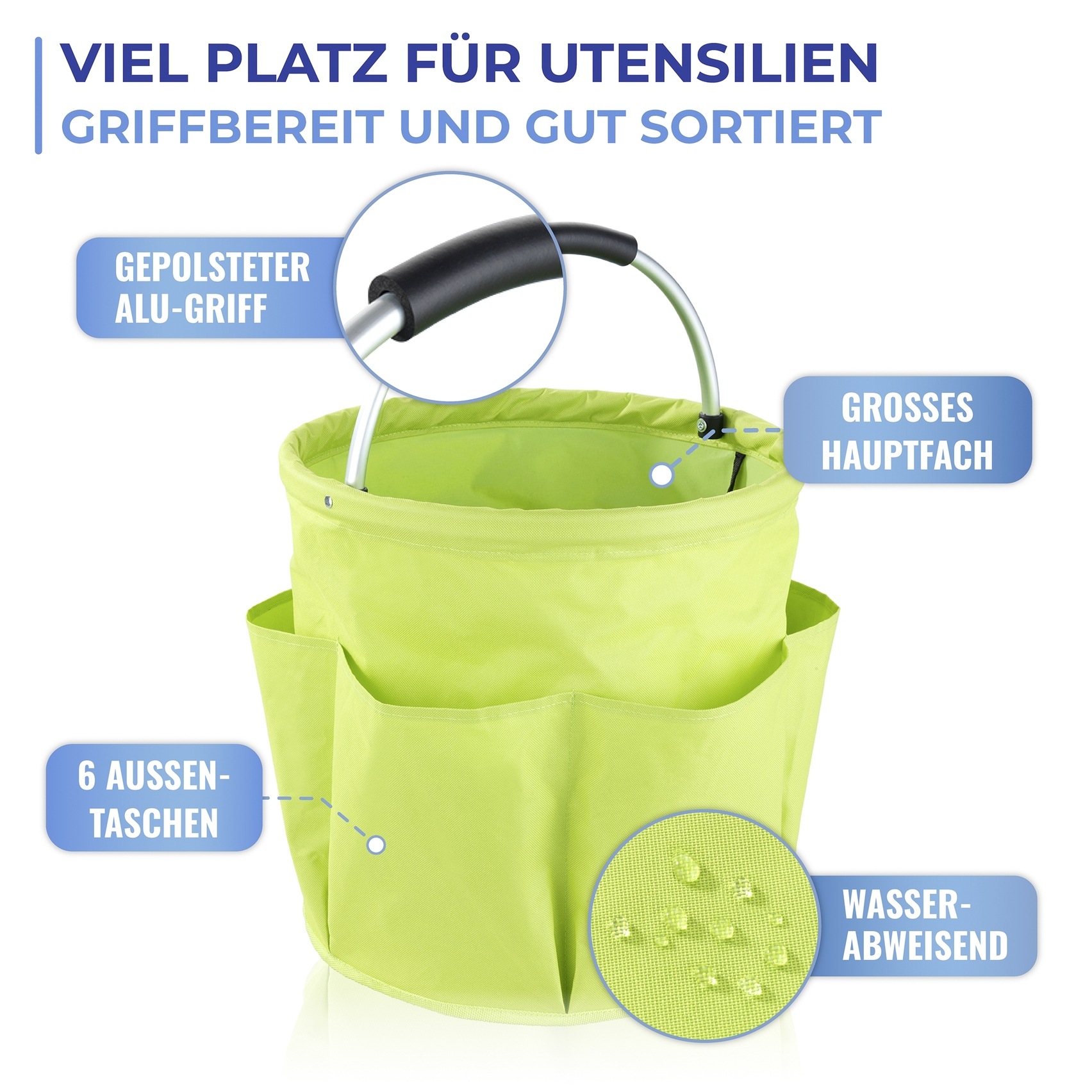 Maximex Gartensack Aufbewahrungskorb mit 6 Taschen für Gartenwerkzeug