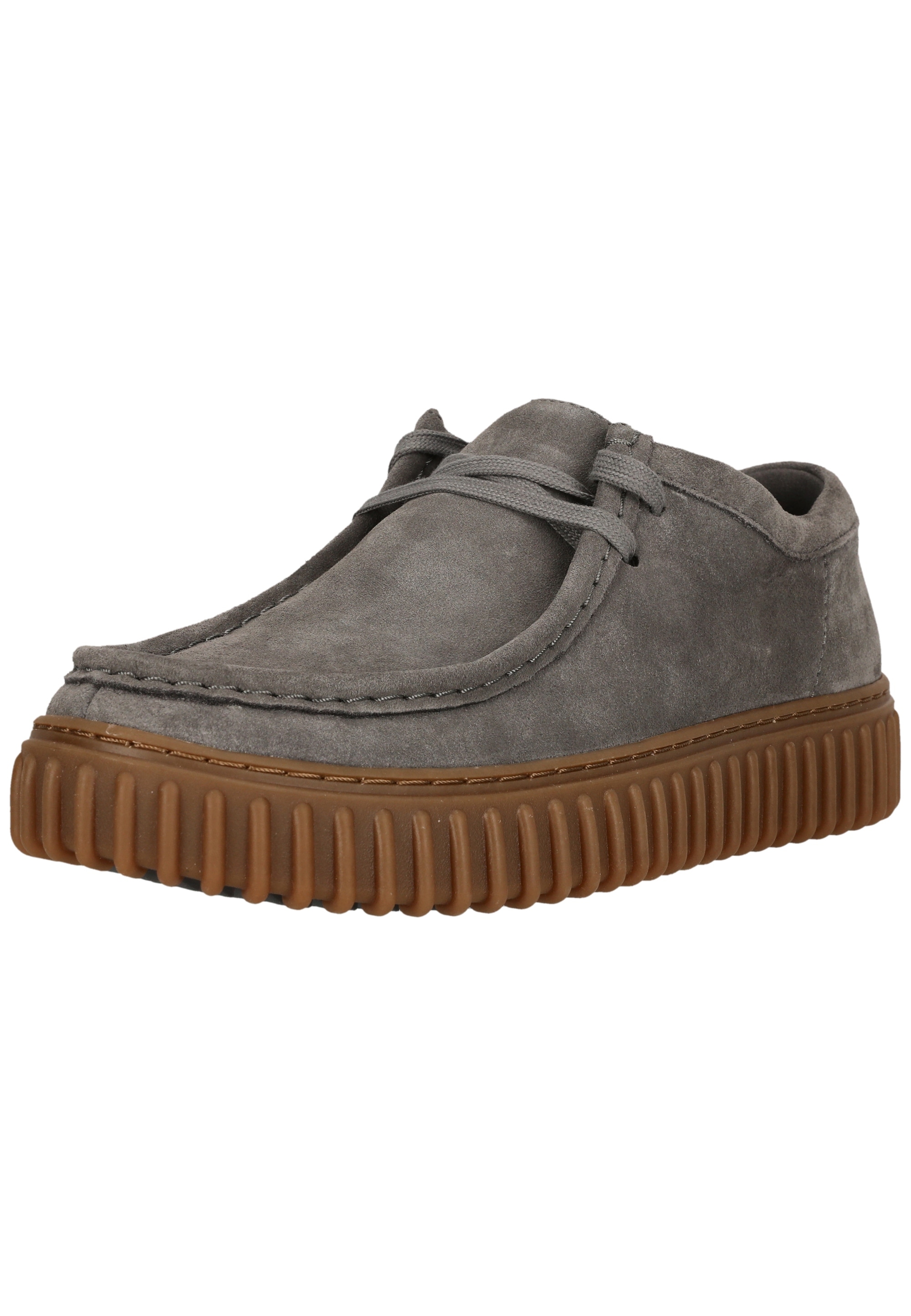 Clarks Schnürschuh "Torhill Lo Grey Suede" mit charakteristischer, gerippter Sohle