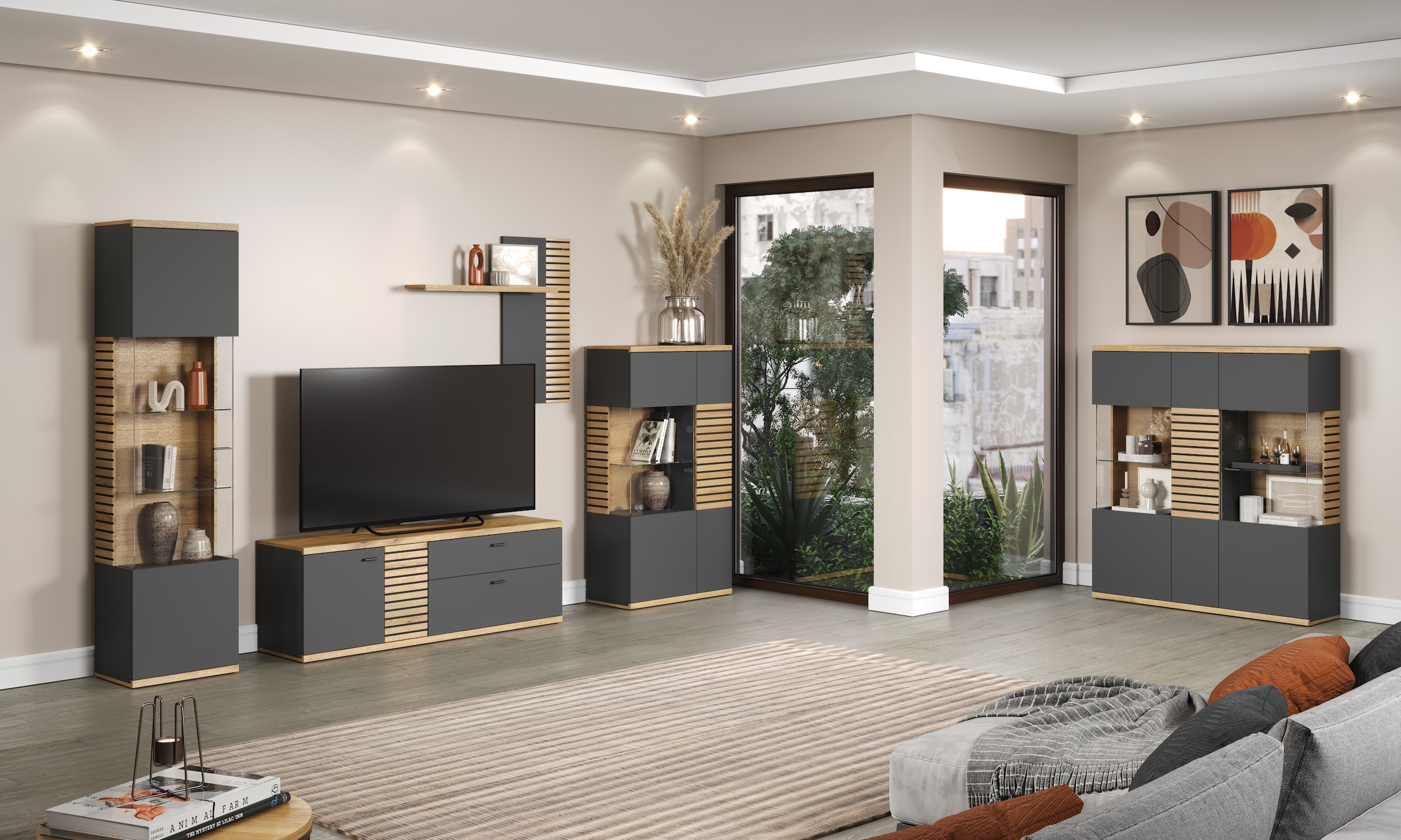 INOSIGN Wohnwand »Galway«, (Set, 3 St.), Wohnzimmermöbel in angesagter Rillenoptik und Soft-Close Türen