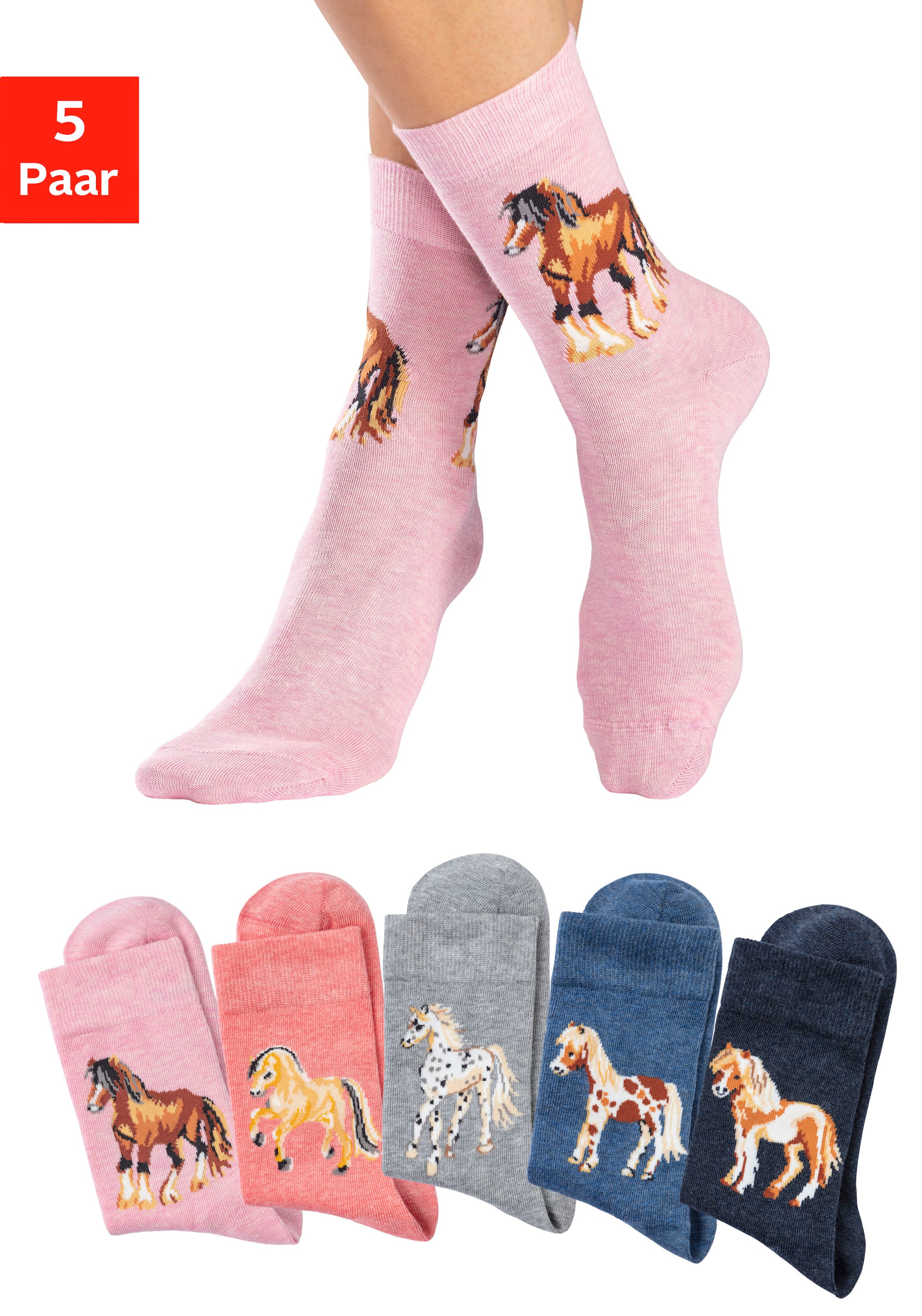 H.I.S Socken, (5 Paar), Mit unterschiedlichen Pferdemotiven online  bestellen | BAUR