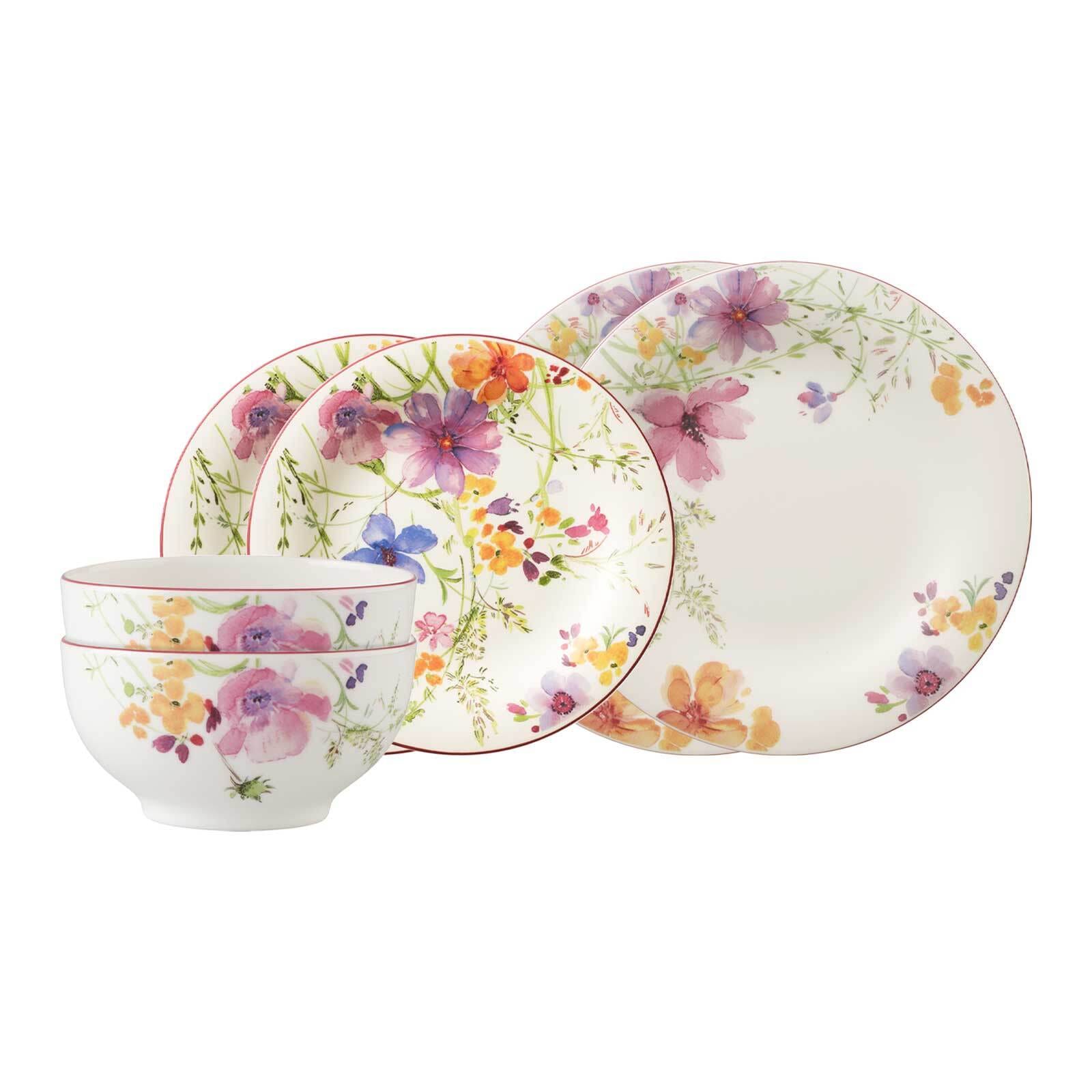 Villeroy & Boch Geschirr-Set "Basic-Set Mariefleur Basic 6er Set bunt" Spülmaschinengeeignet, Mikrowellenfest