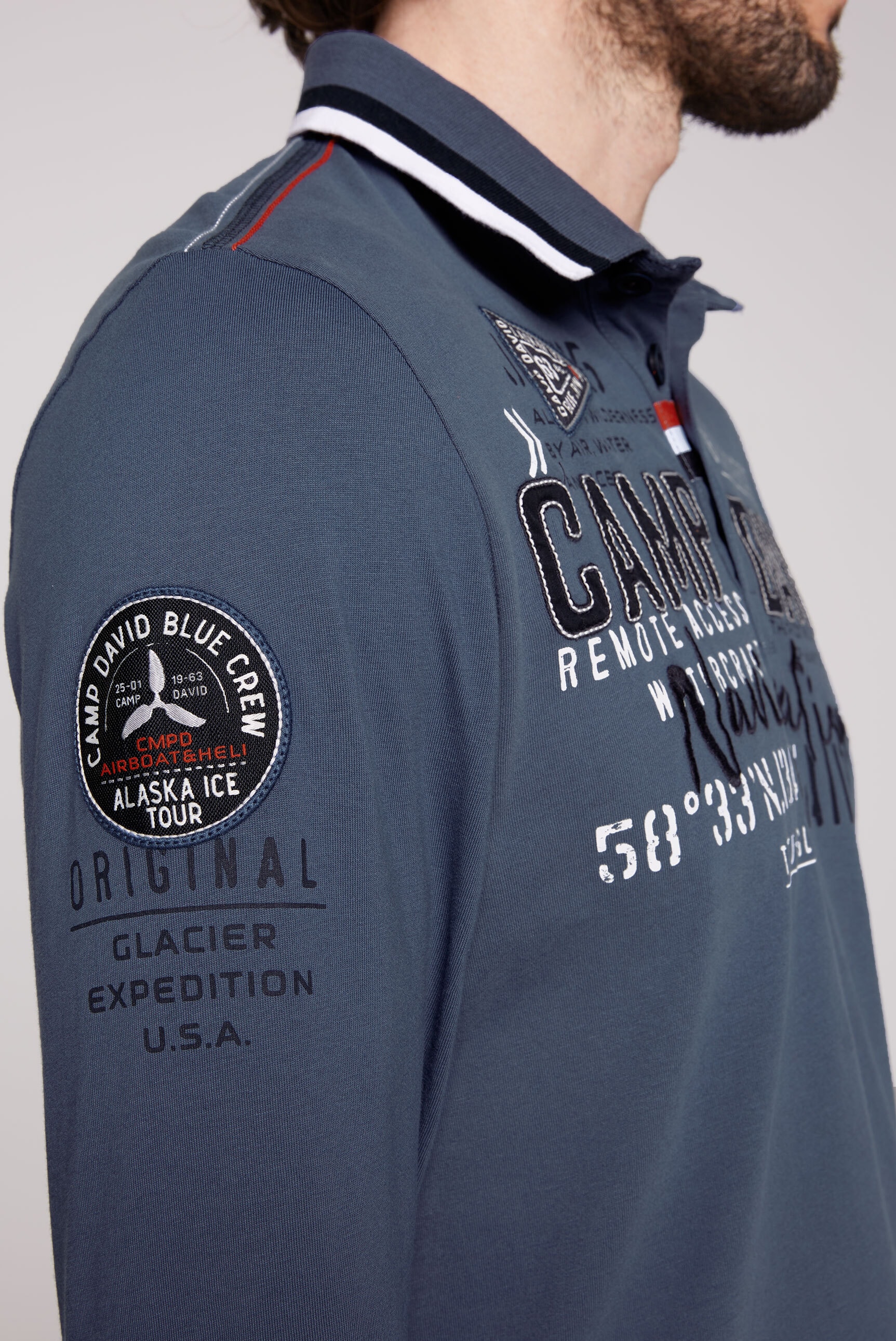 CAMP DAVID Langarm-Poloshirt, aus Baumwolle
