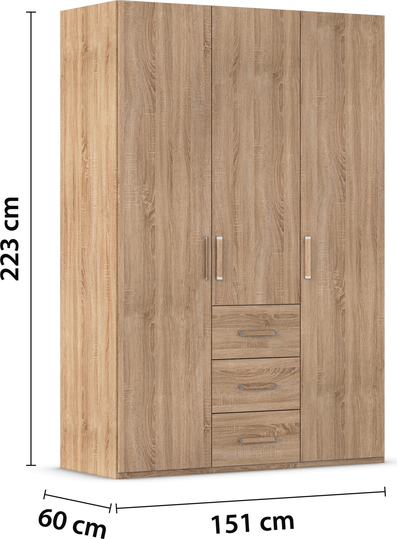 rauch Drehtürenschrank »Kleiderschrank Schrank Garderobe Schlafzimmerschrank EVELYN«, (in 2 Höhen 197 oder 210 cm erhältlich), in elegantem Stil mit Schubladen 3 Breiten und 2 Höhen MADE IN GERMANY