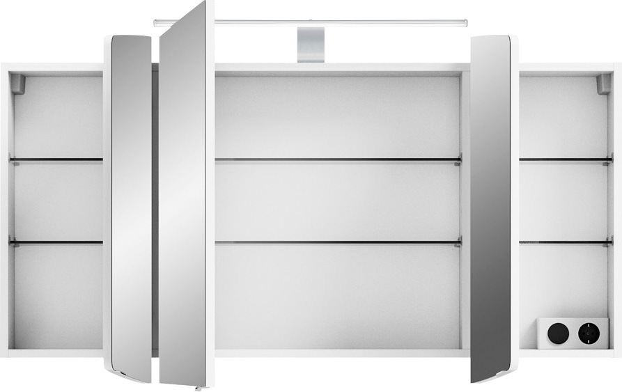 Saphir Badmöbel-Set »Cassca Sprint 2-teilig Mineralmarmor-Waschtisch mit LED-Spiegelschrank«, (2 St.), Waschplatz 121 cm breit mit 5 Türen, 2 Schubladen, inkl. Türdämpfer