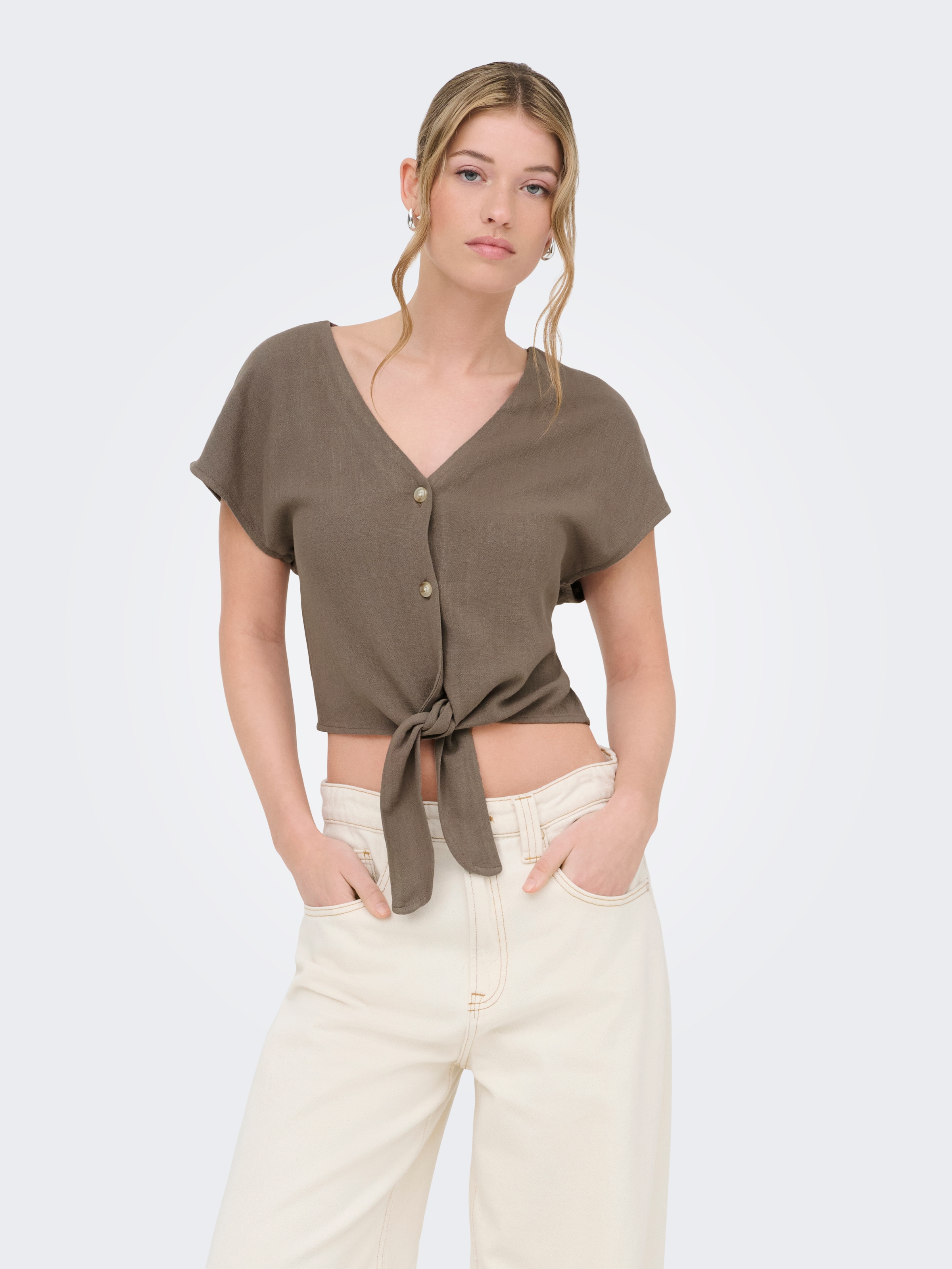 ONLY Kurzarmbluse »ONLSIESTA SS KNOT LIN BL SHIRT PNT NOOS« Viskosemischung, regular fit