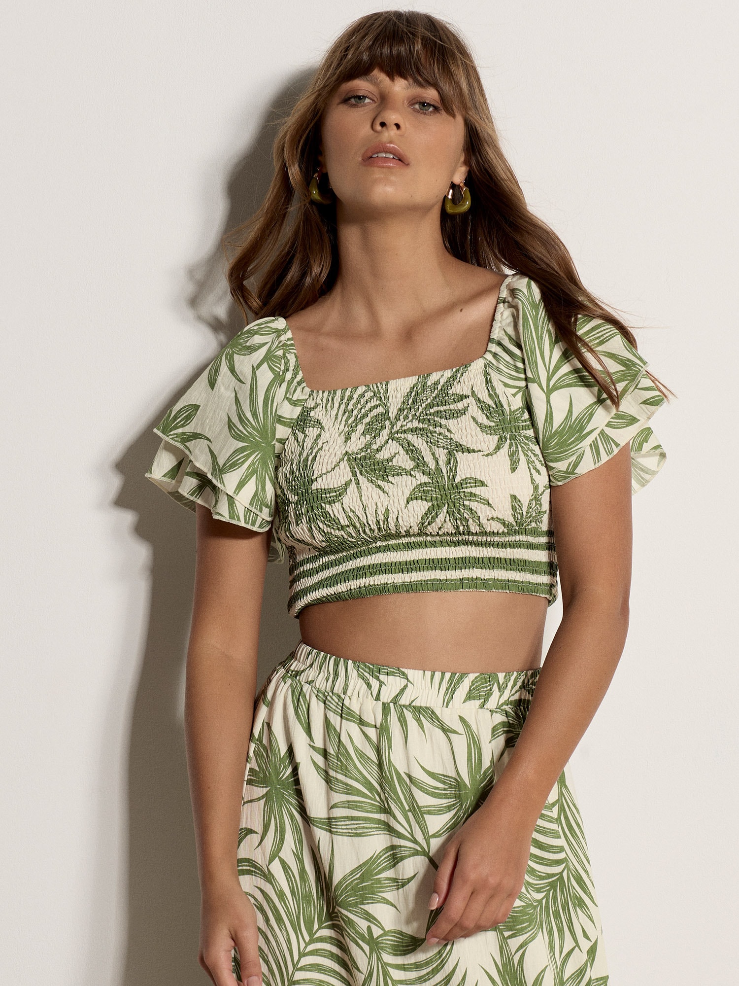 Apricot Klassische Bluse »Crop-Top mit Palmenprint« Elastischer Bund