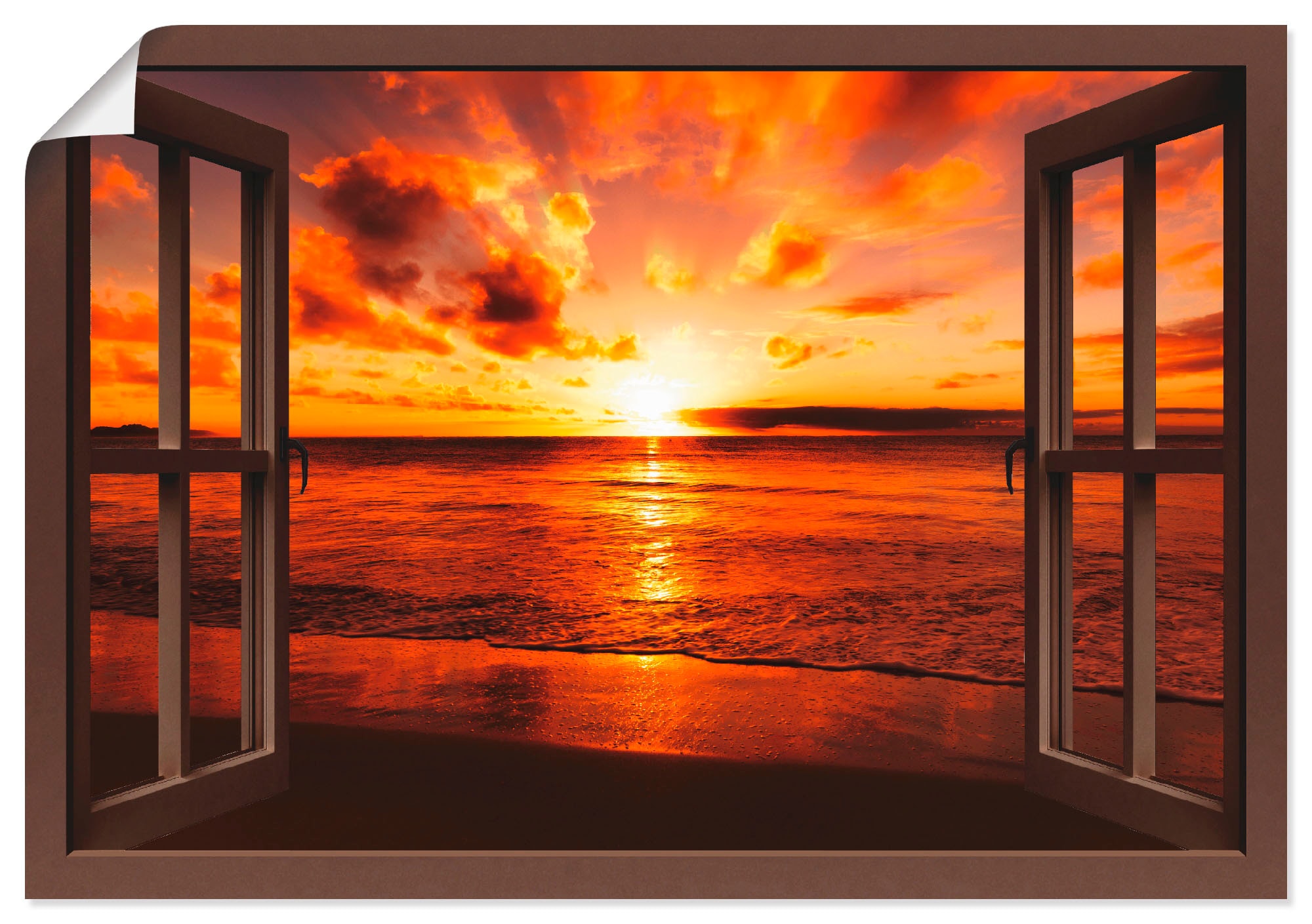 Artland Wandbild "Fensterblick Sonnenuntergang am Strand", Fensterblick, (1 günstig online kaufen