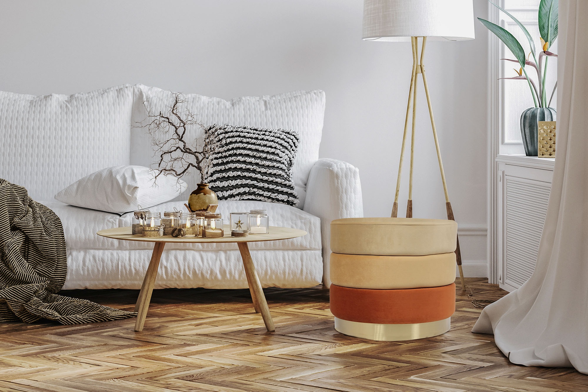 Kayoom Polsterhocker »Hocker Matilda 325, Edler Touch durch goldenen Sockel«, (1 St.), Samtbezug, farbig geschichtete Polsterung, goldener Sockel