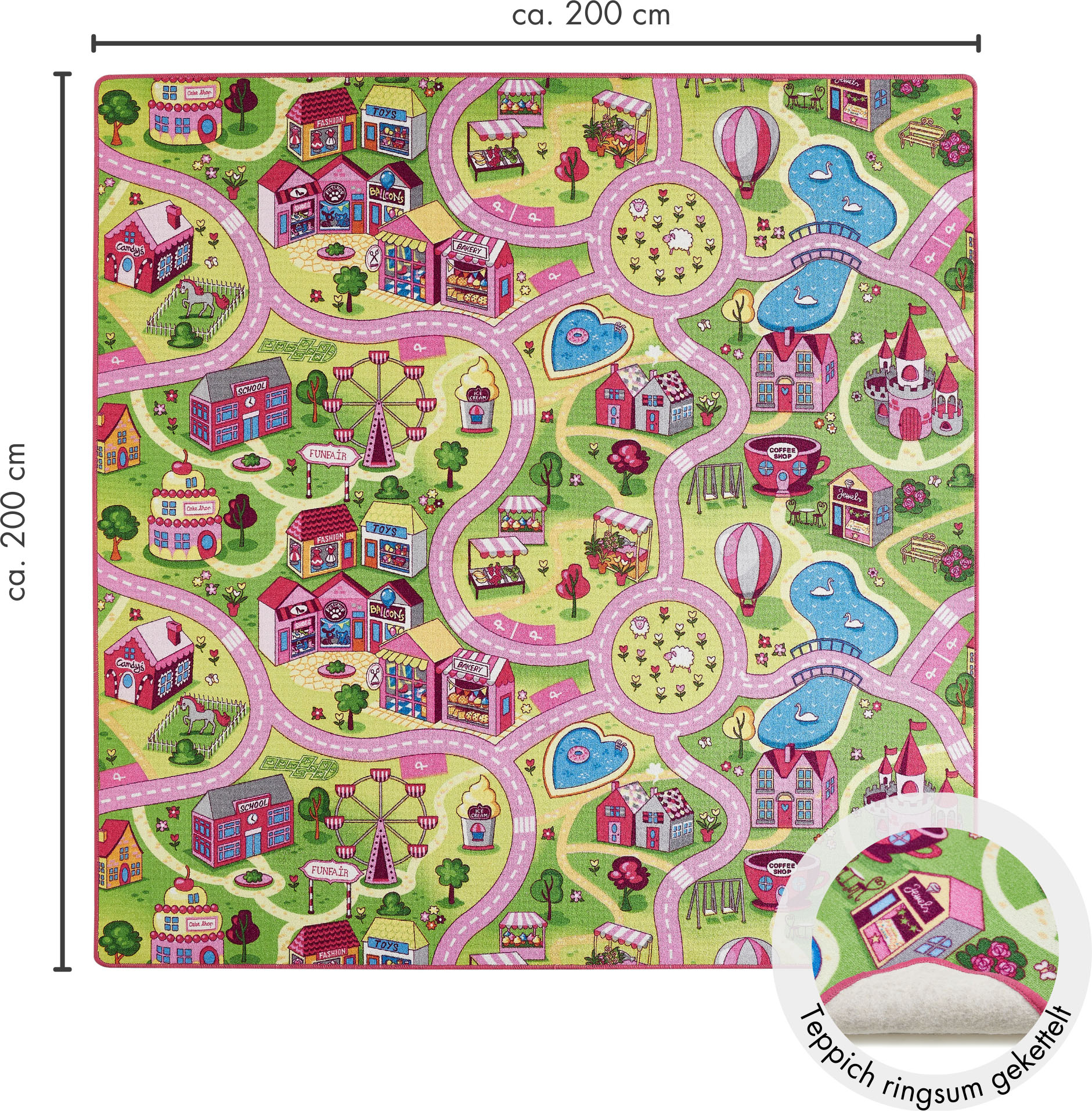 Kinderteppich ANDIAMO, B:200cm H:5mm L:200cm, bunt, Kunstfaser, Teppiche, "Straße, LAGERRÄUMUNG", Straßen-Spiel-Teppich, Sonderposten, für Mädchen &