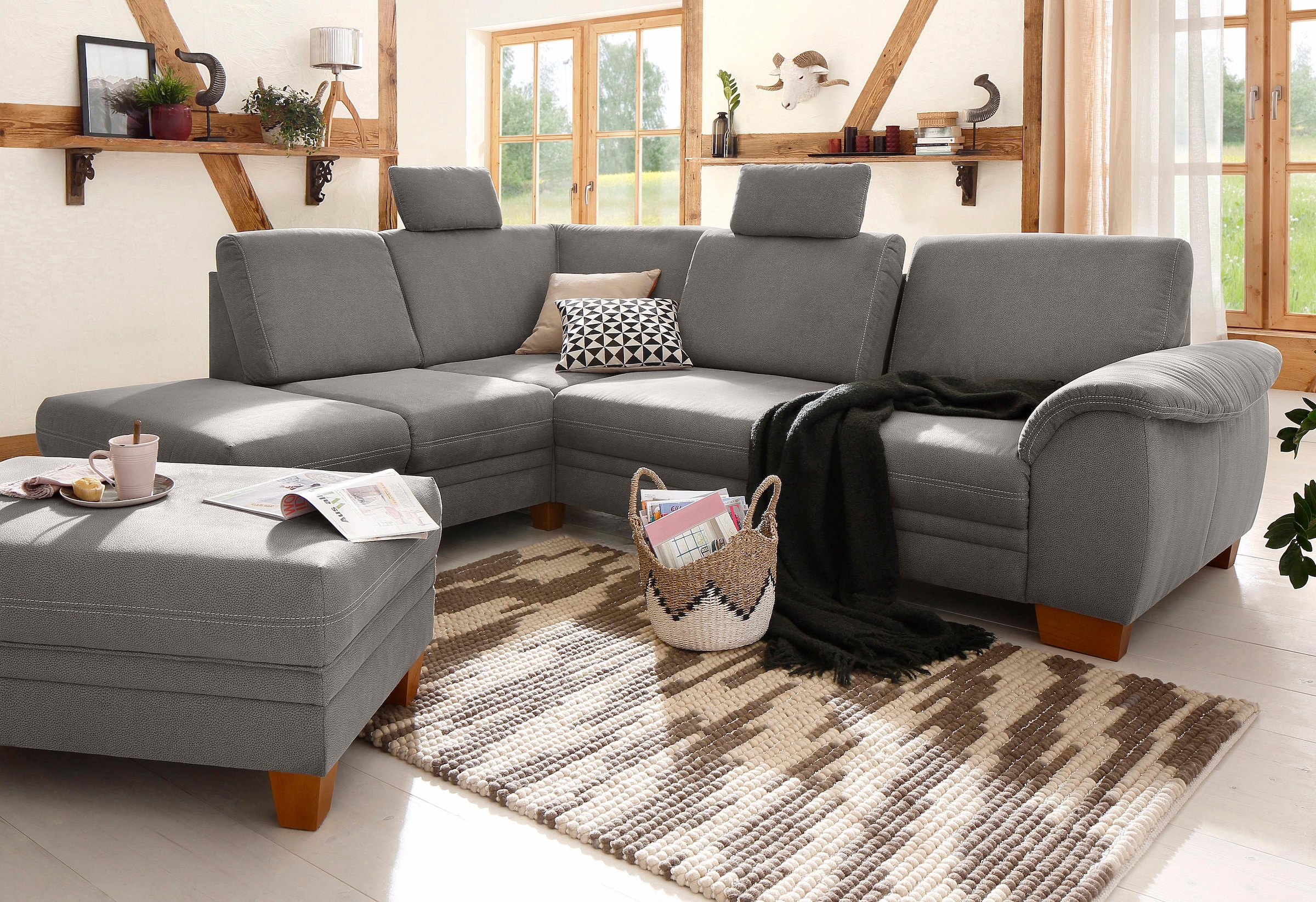 OTTO home Ecksofa "Husum L-Form" mit Sitztiefenverstellung, Federkern-Polsterung und Kontrastnaht