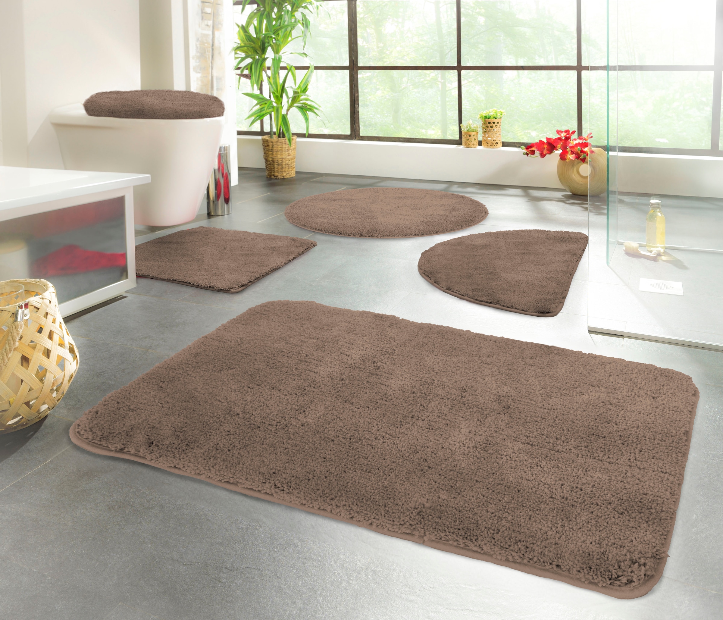 KiNZLER Badematte "Chaozhou, Badvorleger, Badezimmer Teppich" Höhe 20 mm rutschhemmend beschichtet fußbodenheizungsgeeignet Badteppich, Uni Farben, weich, als rechteckig, rund & Set erhältlich