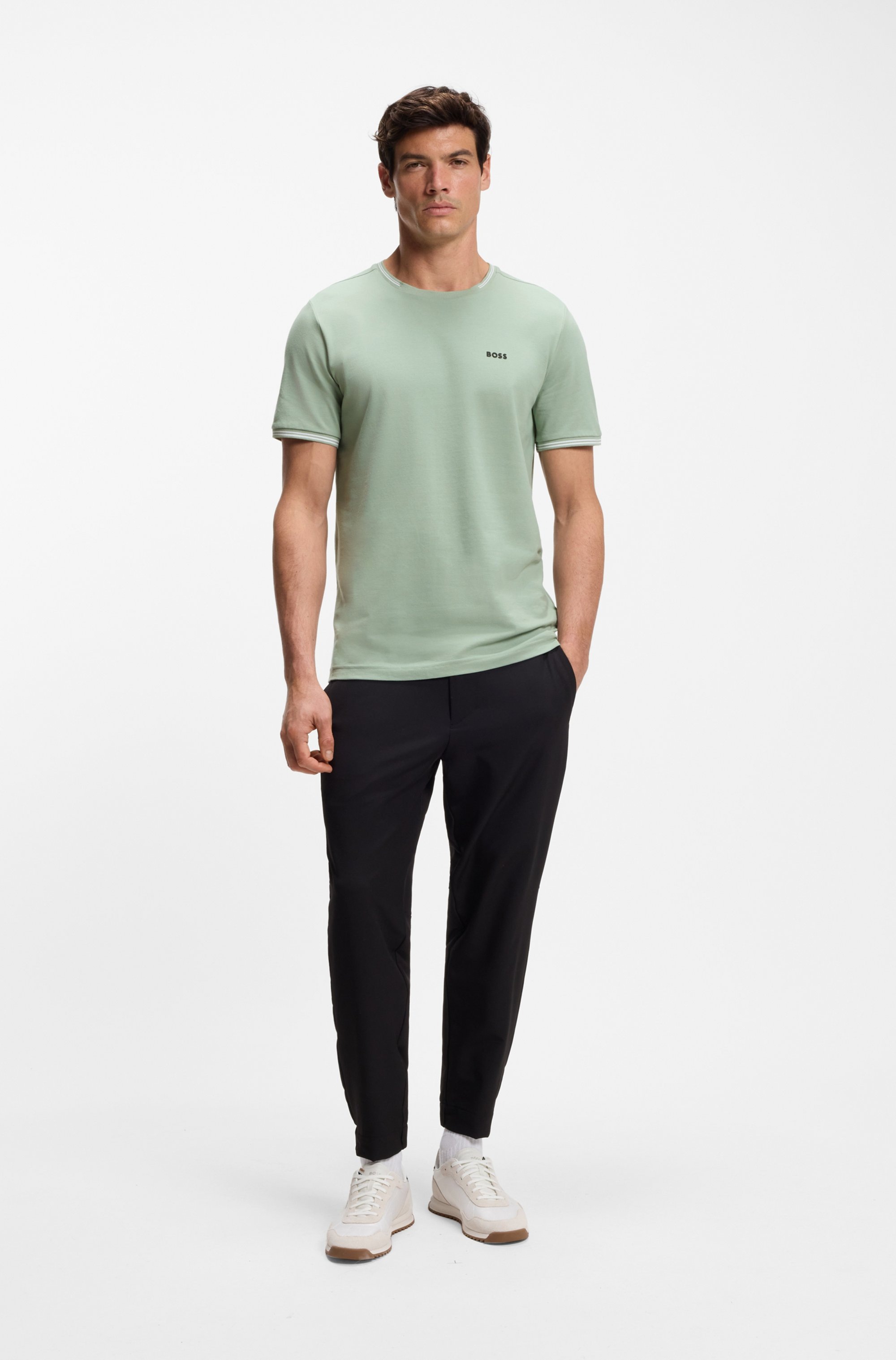 T-Shirt BOSS GREEN "Taul", Herren, Gr. XXL, open grün359, Single Jersey, Obermaterial: 92% Baumwolle, 8% Elasthan, regular fit normal, Rundhals, Rippbündchen, Shirts T-Shirt, aus softem Stretch-Baumwoll-Piqué, Regular Fit, Kühlend 2