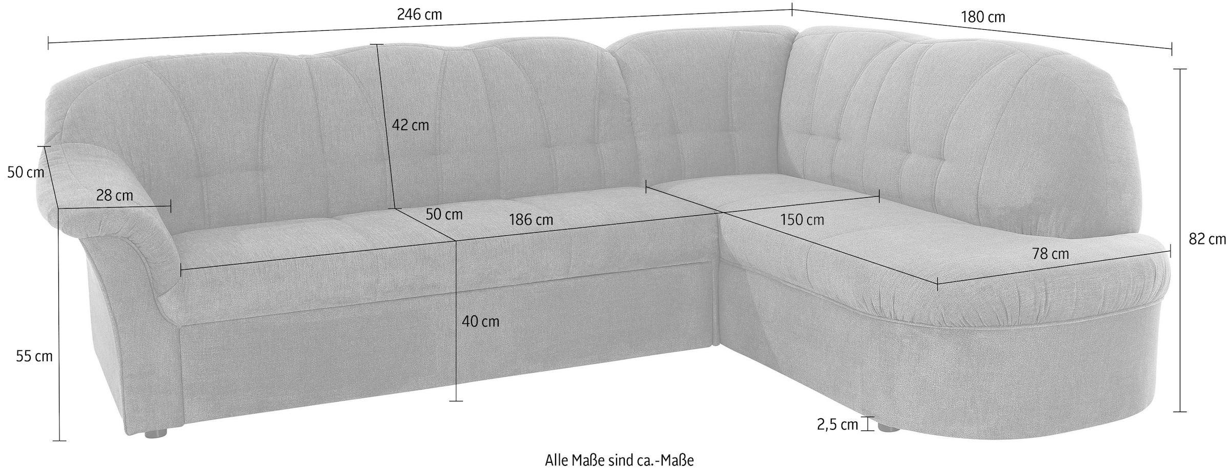 DOMO collection Ecksofa »Pegnitz, elegante Rückensteppung, zeitlose Formensprache, L-Form«, wahlweise mit Bettfunktion