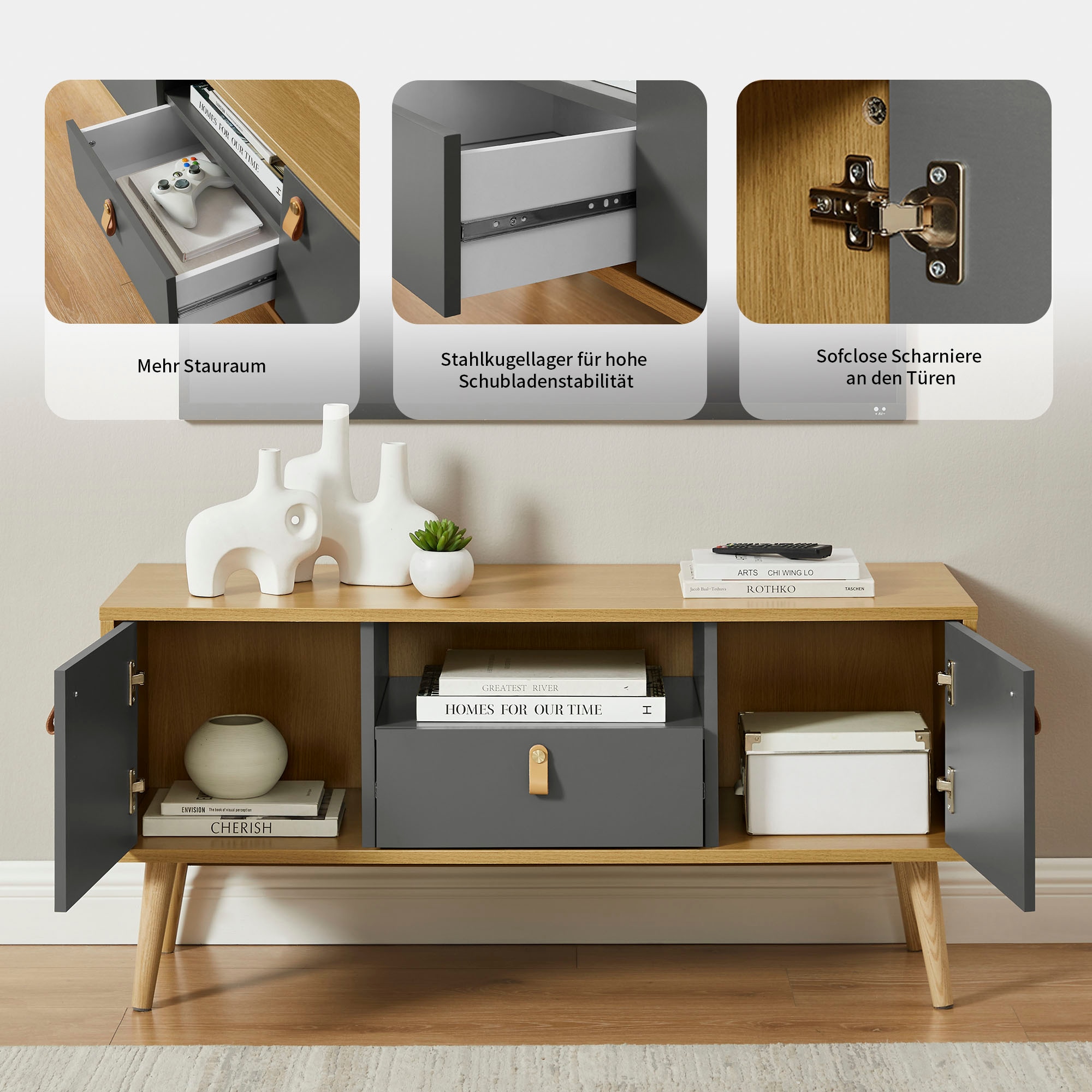 Leonique TV-Board »Avril«, Korpus aus Melamin & MDF, ABS-Kunststoff Kanten, Soft-Close-Funktion