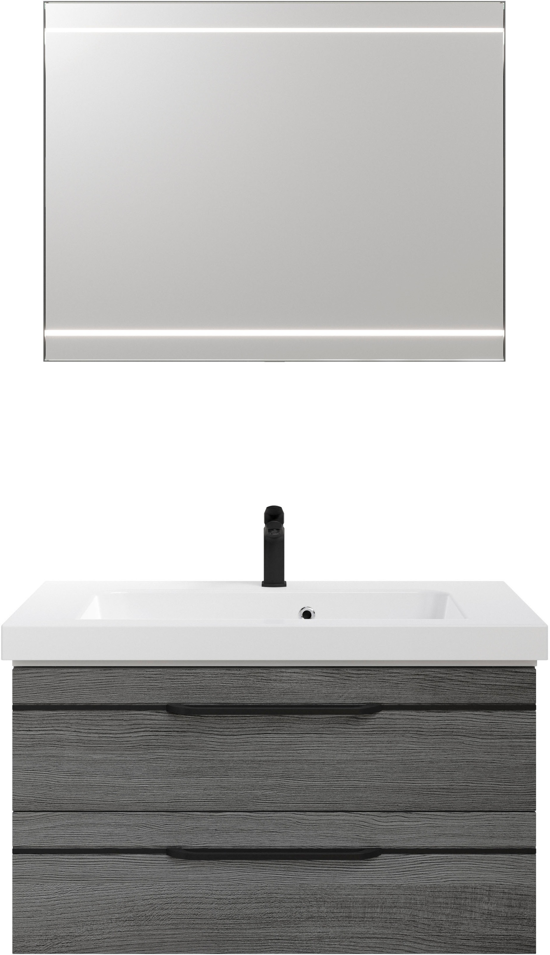 Saphir Badmöbel-Set »Balto 2-teilig Mineralmarmor-Waschtisch mit LED-Spiegel, Waschplatz«, (2 St.), 92 cm breit, mit 2 Schubladen, Badschrank inkl. Schubladendämpfer