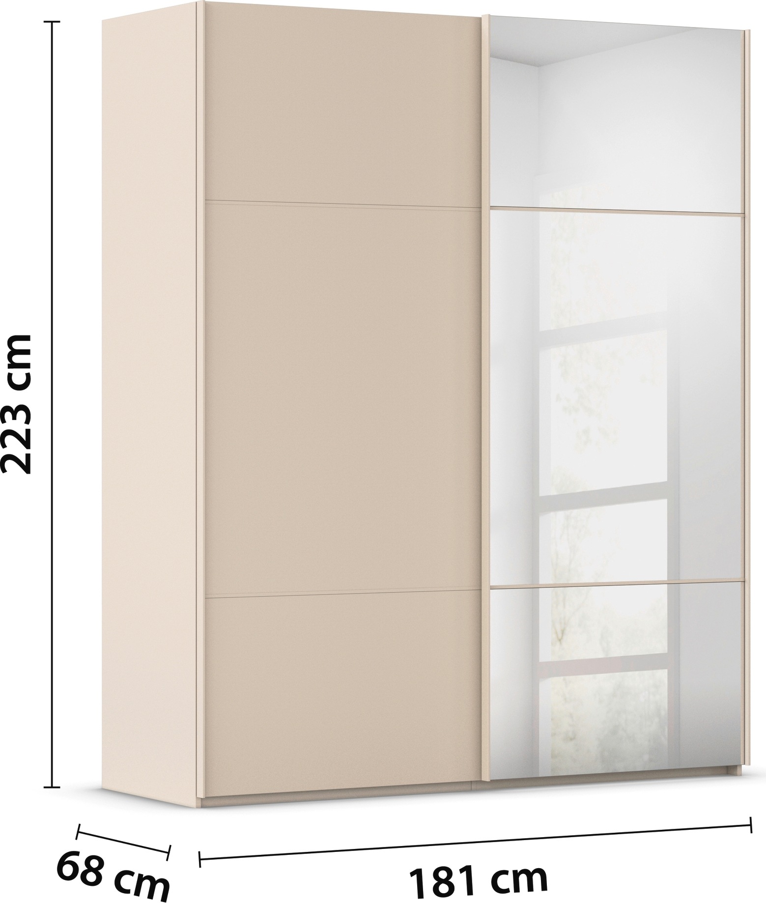 rauch Schwebetürenschrank »Kleiderschrank Schrank Garderobe Schlafzimmerschrank SCALE-TRIO«, edle dreigeteilte Front mit 2 Zierleisten und Spiegel MADE IN GERMANY
