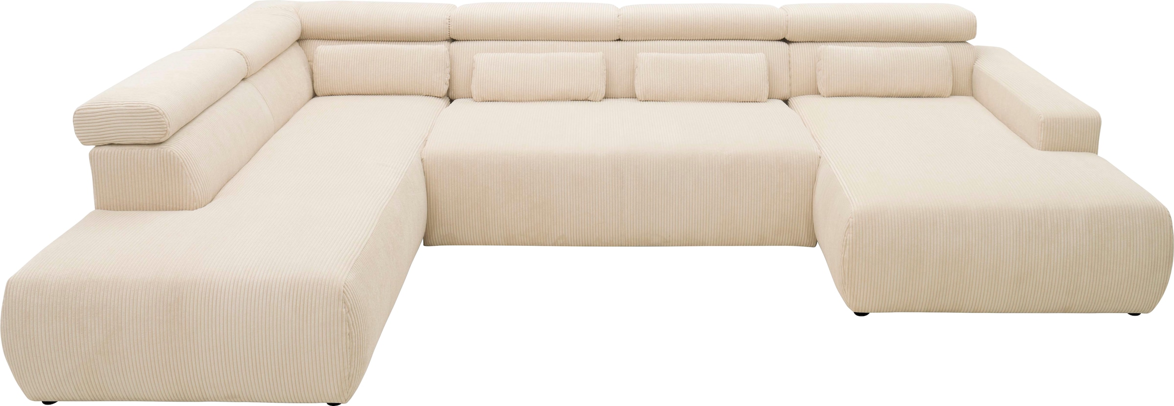 DOMO collection Wohnlandschaft »Brandon viele Bezugsarten, auch in Cord und Leder, incl. Nierenkissen«, mit Kopfteilverstellung, wahlweise Sitztiefenverstellung, U-Form
