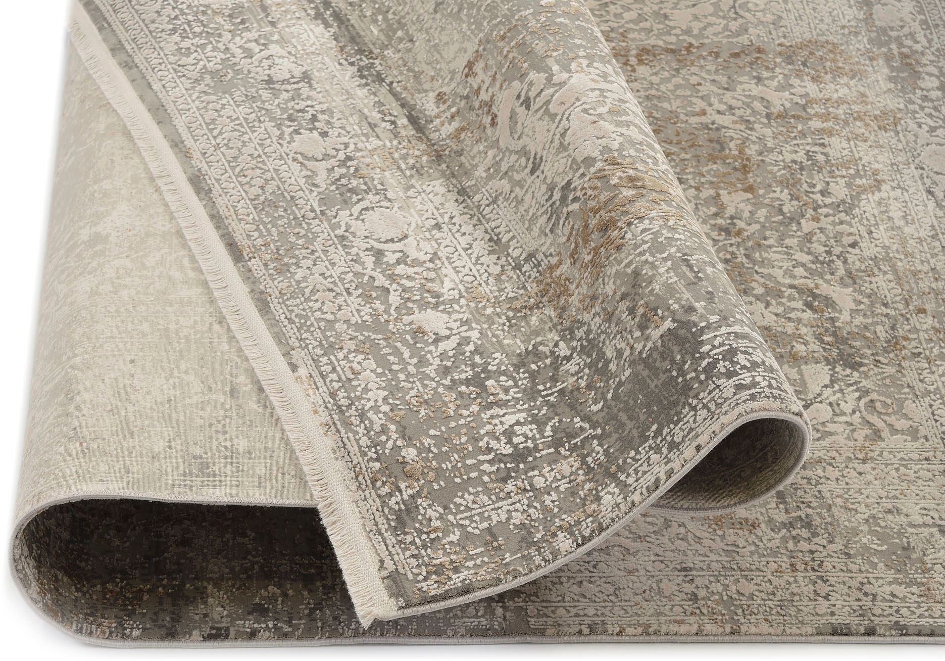 Teppich OCI DIE TEPPICHMARKE "BESTELLER CAVA", gold (goldfarben), B:240cm H:8mm L:300cm, Viskose, Teppiche, Teppich, Glanz Viskose, mit Fransen, Hoch Tief Struktur, Vintage, Wohnzimmer 3