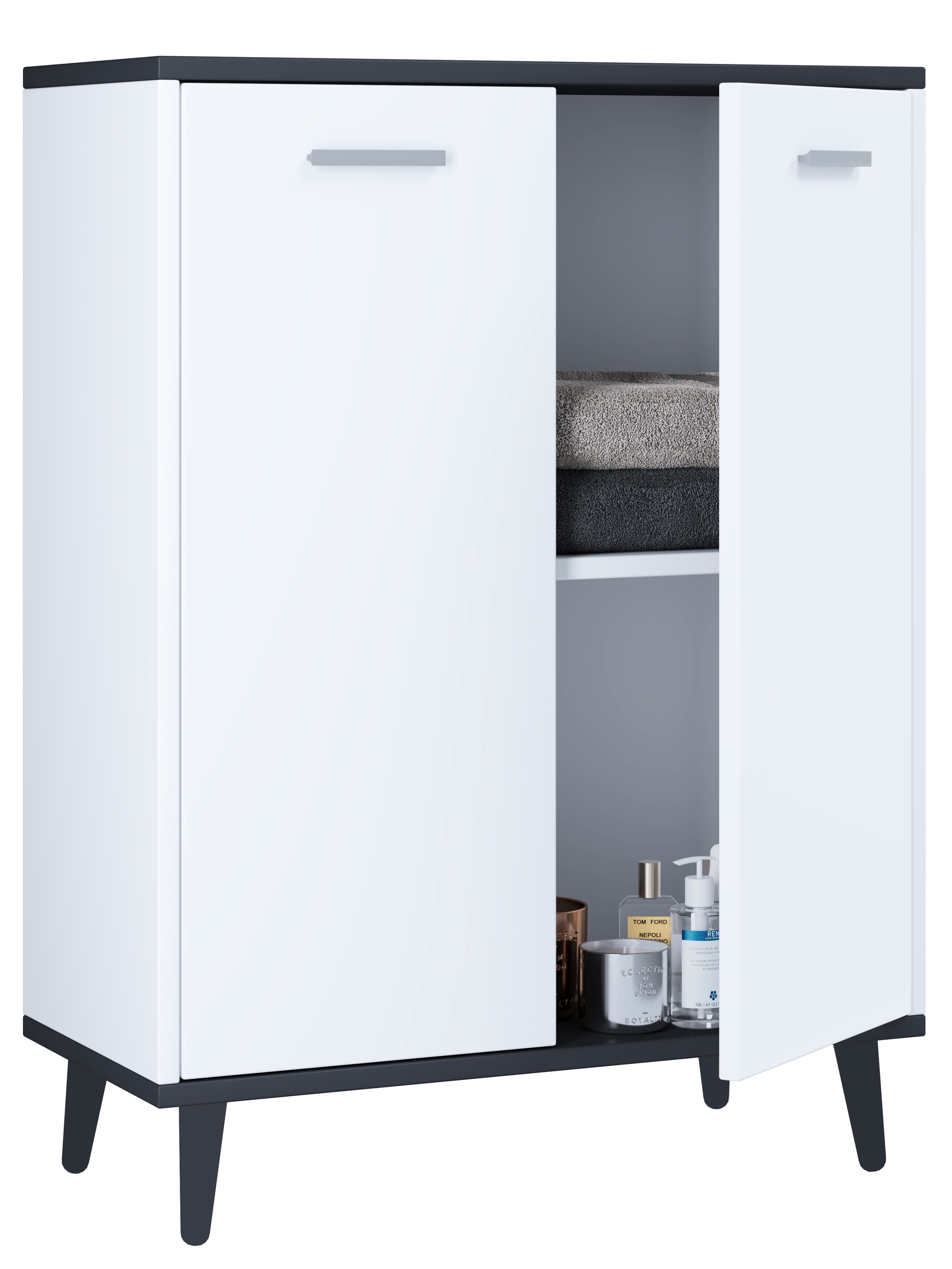 Kommode VCM, B:60cm T:28cmweiß, anthrazit, Sideboards, "Holz Kommode Dielenmöbel Sideboard Anrichte Lindas"