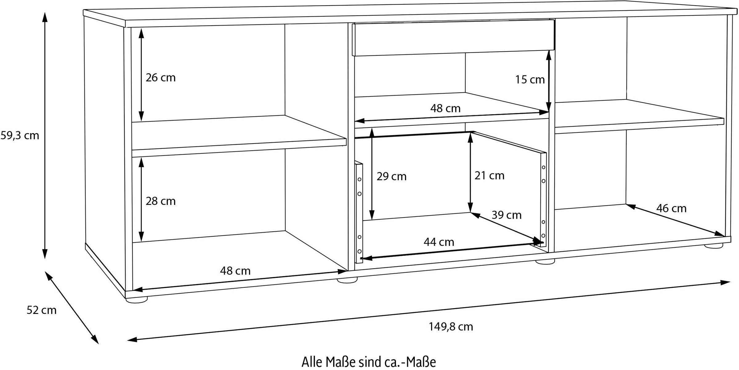 FORTE Lowboard »Como«, TV-Board, LED Beleuchtung, Soft Close, Stauraum, 149,8/59,3/52 cm