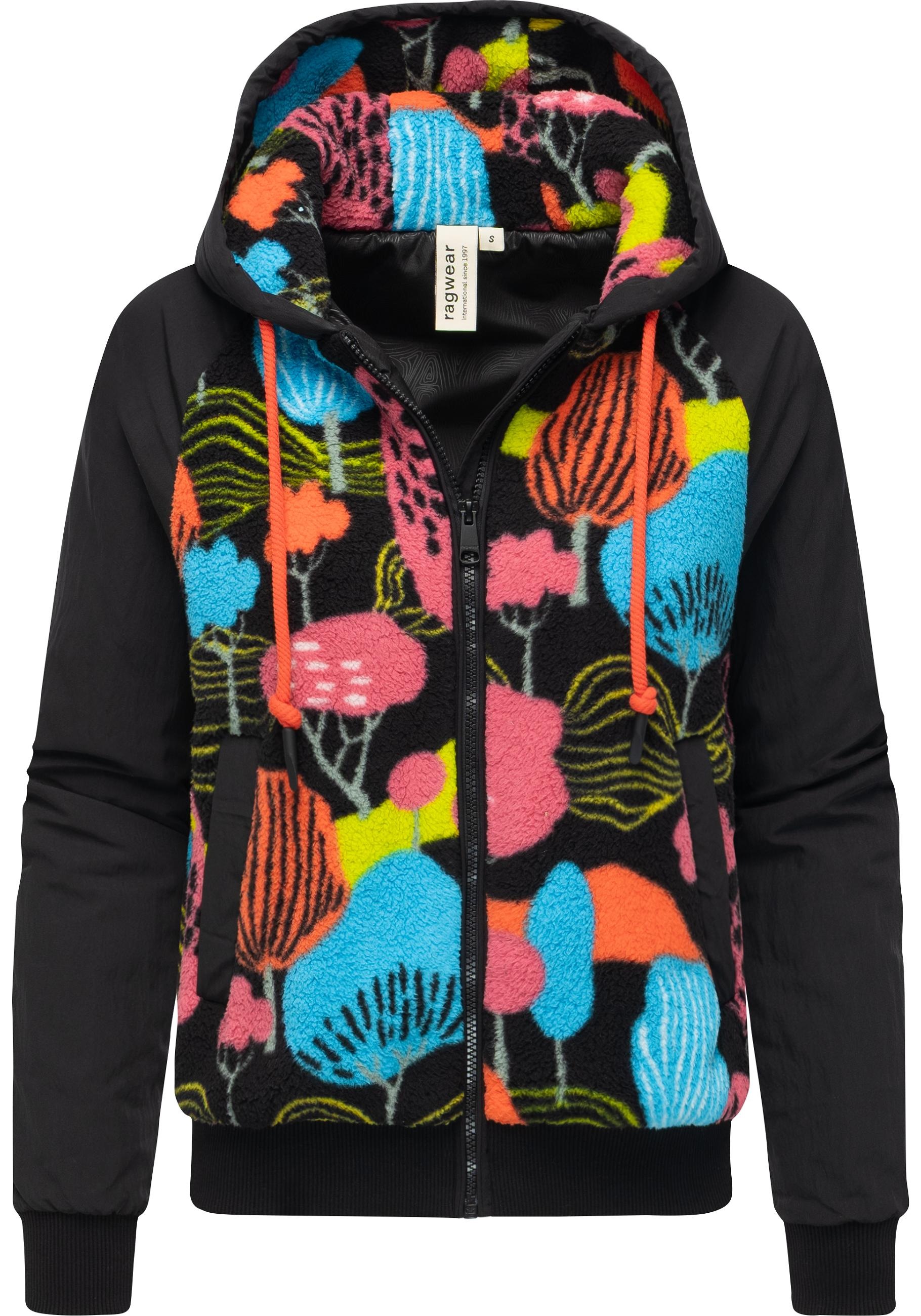 Plüschjacke RAGWEAR "Talianita Print YOUMODO", Damen, Gr. XS (34), bunt, Material: 100% Polyester, gerade hüftlang, hoch geschlossener Ausschnitt, Ärmel ohne Ärmelschlitz Rippbündchen, Jacken, Leicht gefütterte Teddyjacke mit Kapuze 3