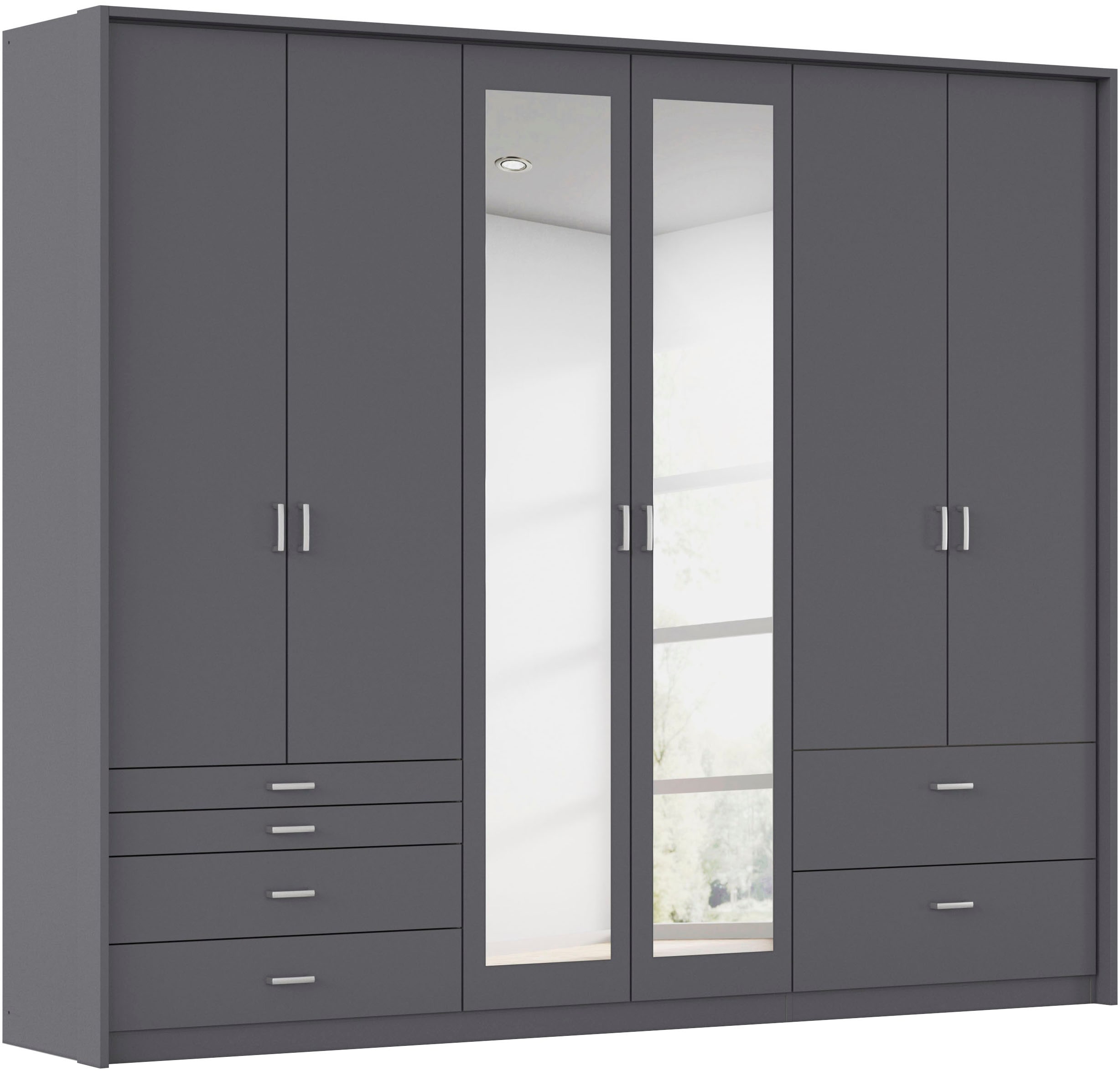 Drehtürenschrank RAUCH, B:275cm H:231cm T:58cm, grau, Holzwerkstoff, Schränke, "Kleiderschrank Schrank Garderobe Wäscheschrank WILDBERG", mit 6