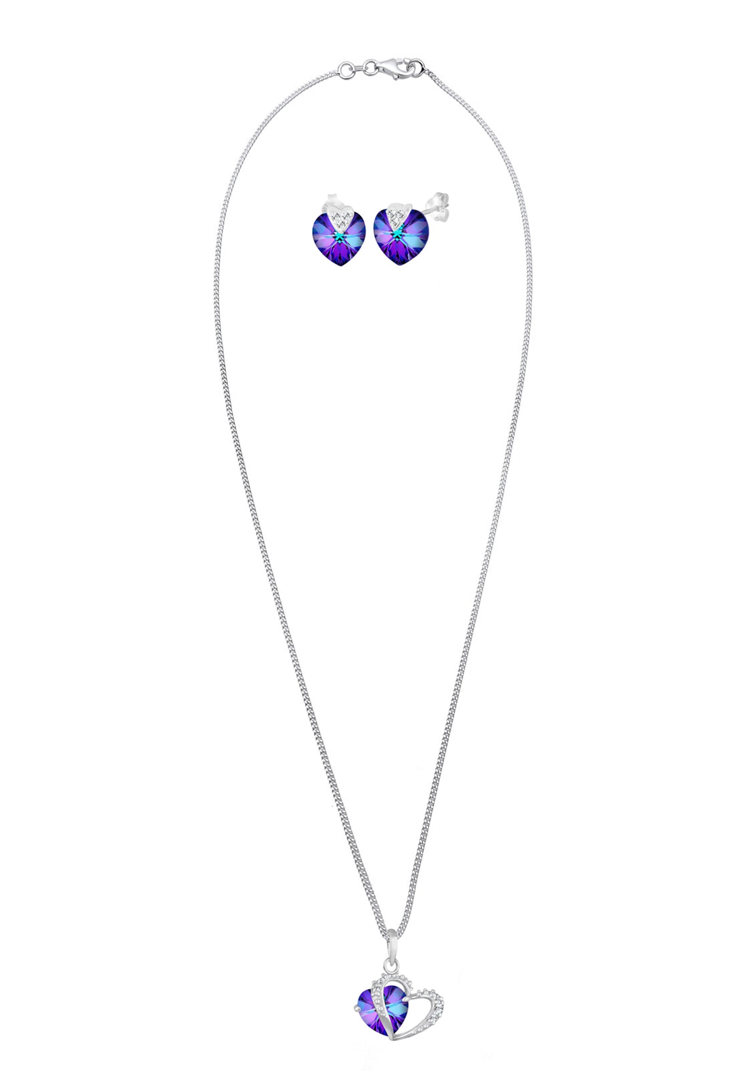 Elli Ohrring und Ketten Set »Schmuckset Herz Blau 925 Sterling Silber, mit Kristallen von Swarovski®« ()