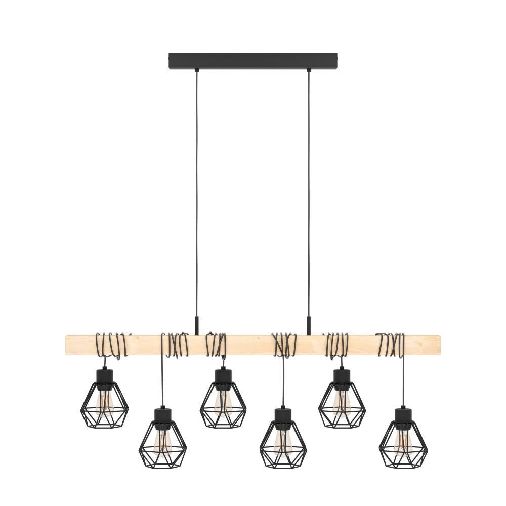 EGLO Hängeleuchte »TOWNSHEND 5«, 6 flammig, Leuchtmittel E27 | ohne Leuchtmittel, Vintage Pendellampe, Hängelampe, Schwarz, braun, FSC zertifiziert, E27
