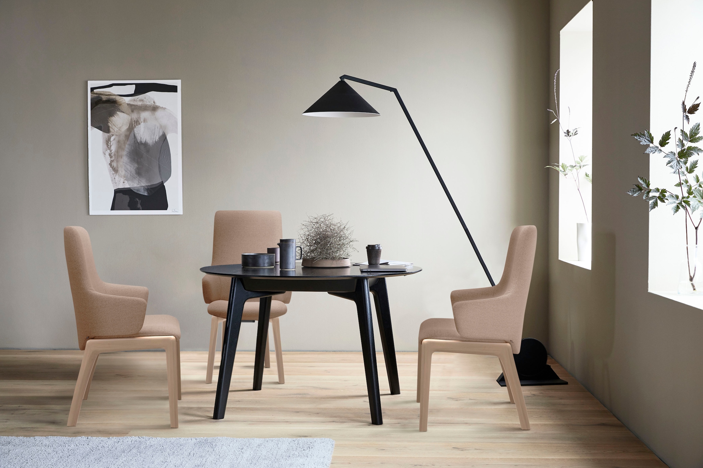 Stressless® Polsterstuhl »Laurel«, ROHLEDER Stoff Q2 FARON, High Back mit Armlehne, Größe L, mit abgerundeten Beinen in Eiche
