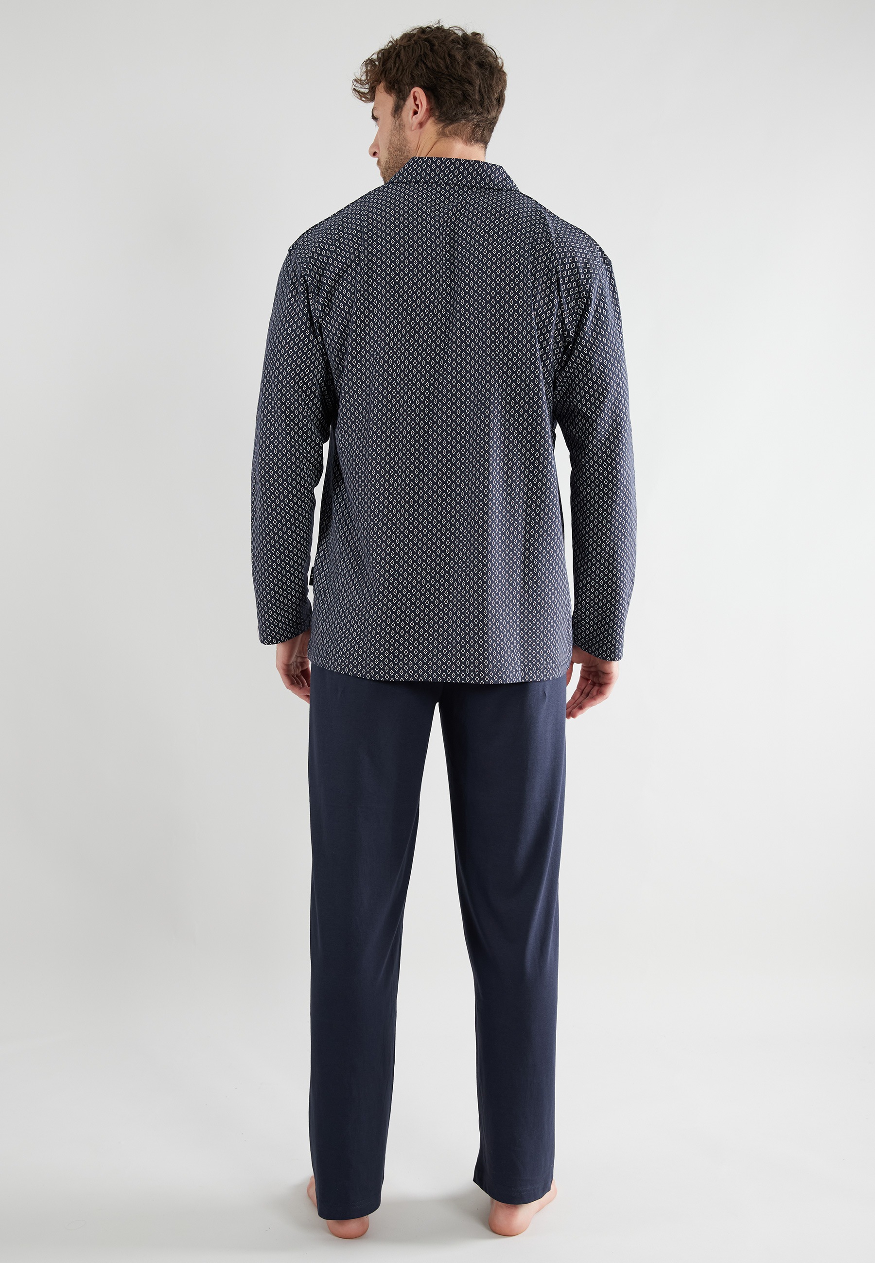 Thumbnail - GÖTZBURG Pyjama "Manhattan" 2 tlg. mit Kragen, Langarm, V-Ausschnitt, lange Hose, Baumwolle, weich