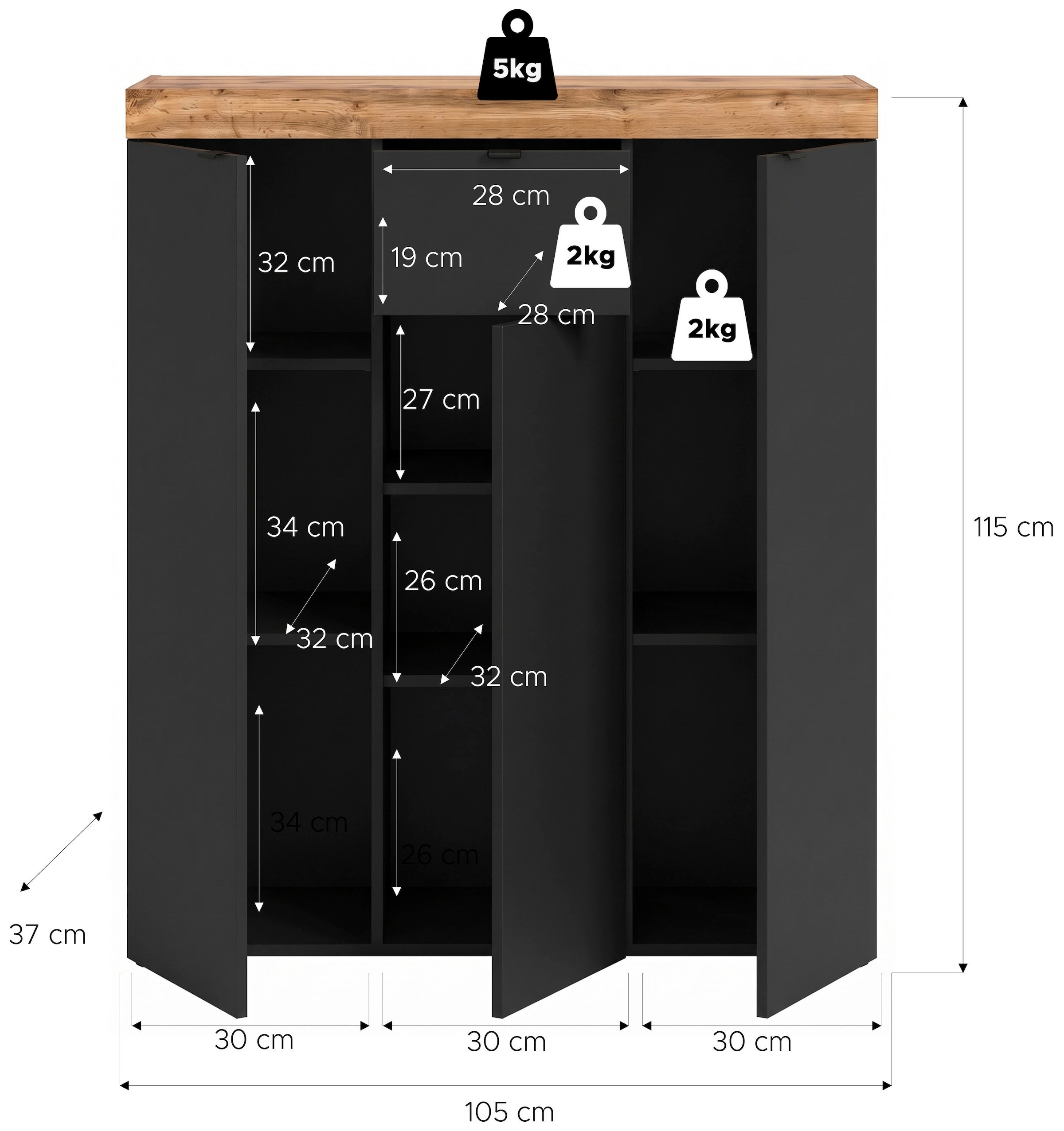 OTTO home Highboard »MAMBO II, Breite 105cm, 3 Türen, 1 Schubkasten, 9 Fächer« 1 Stk. tlg. Kommode, Sideboard, Wohnzimmer, Schlafzimmer