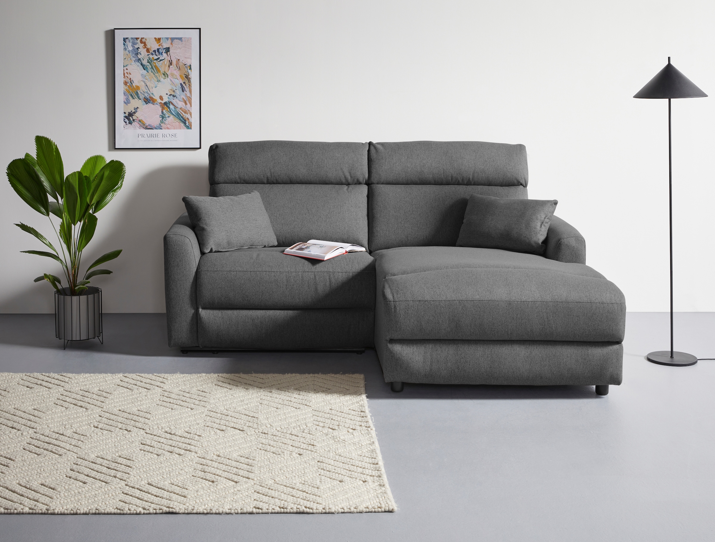 INOSIGN Ecksofa »JENNA, L-Form, 209cm, manuelle u. elektrische Funktion, mit USB A/C,«, Liegefunktion 105°-150°, Federkern, Struktur fein