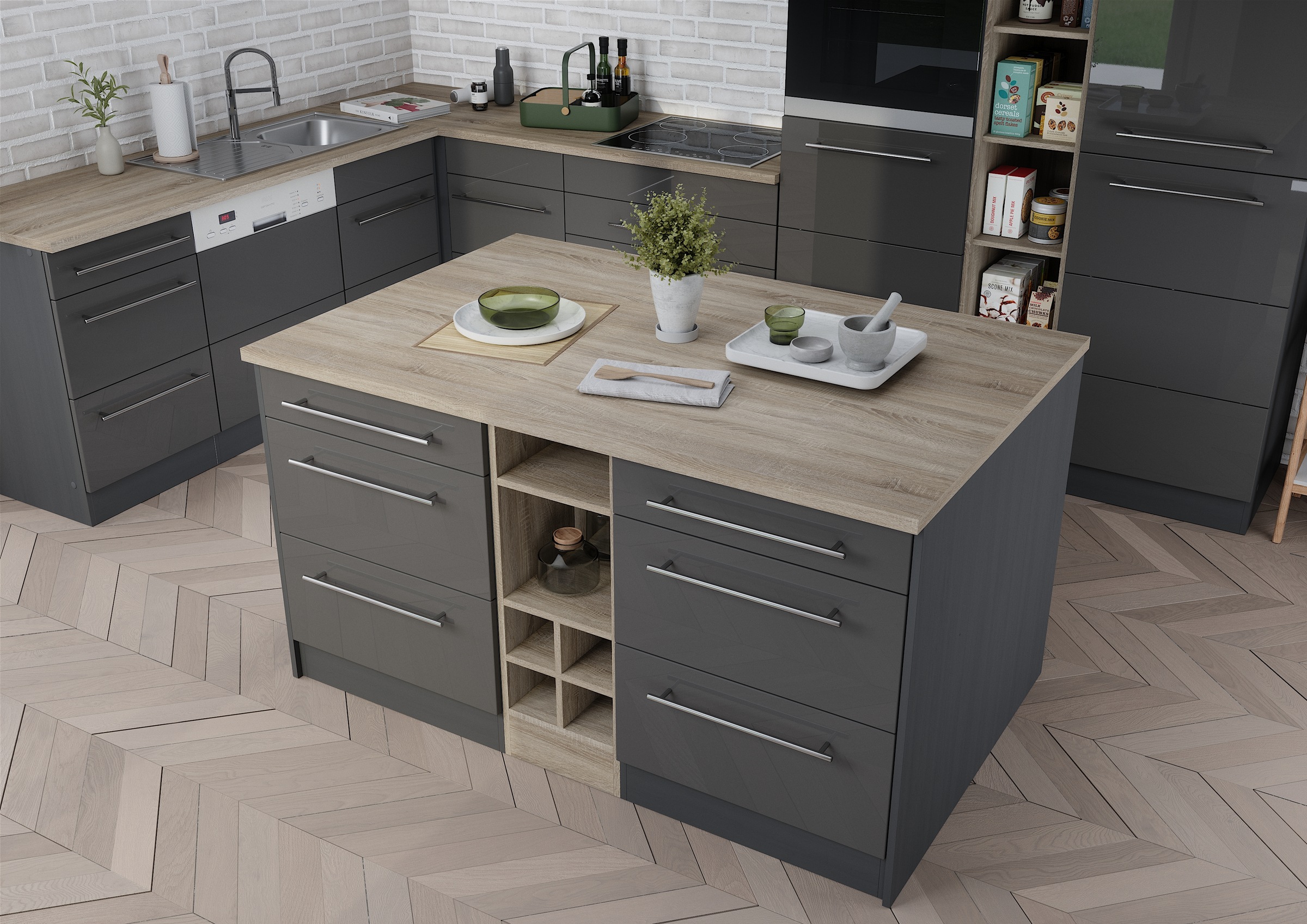 HELD MÖBEL Kücheninsel "Wien", Breite 153 cm, MDF-Fronten, Flaschenregal günstig online kaufen