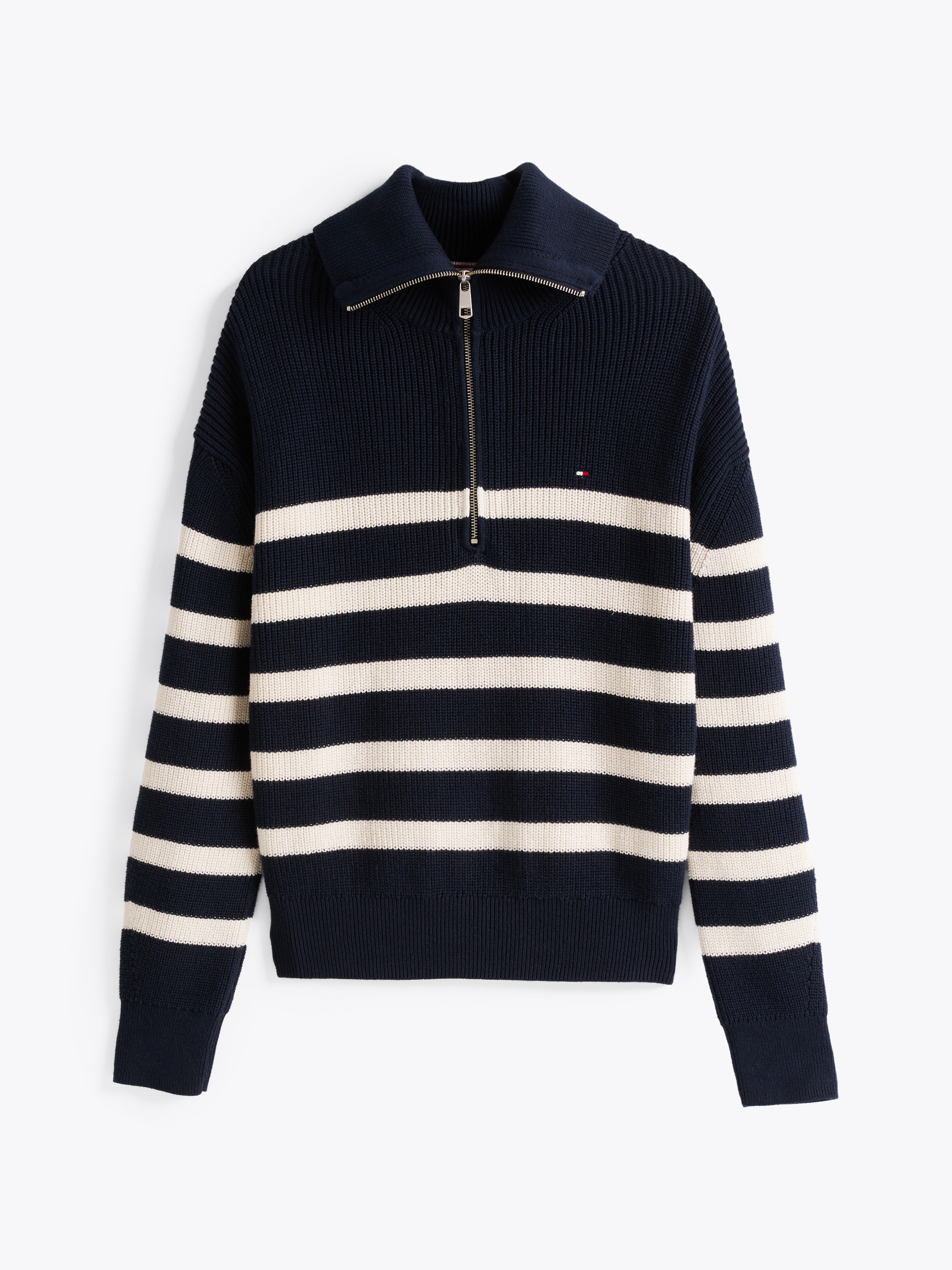 Tommy Hilfiger Troyer »CO CARDI STITCH 1/2 ZIP SWEATER«, mit kurzem Zipper, Streifendessin