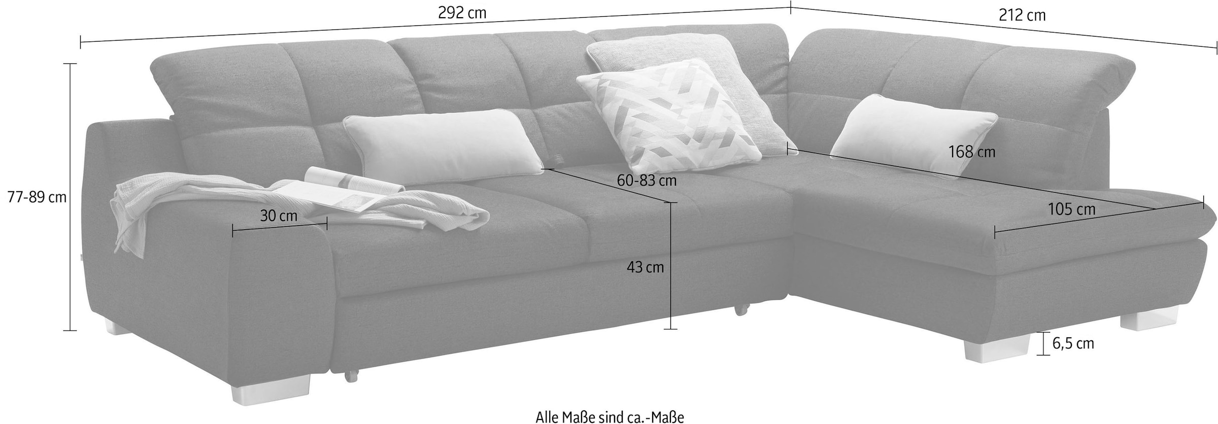 set one by Musterring Ecksofa »SO 1200 inkl. Sitztiefen- & Rückenverstellung für hohen Sitzkomfort«, wahlweise mit Bettfunktion, L-Form