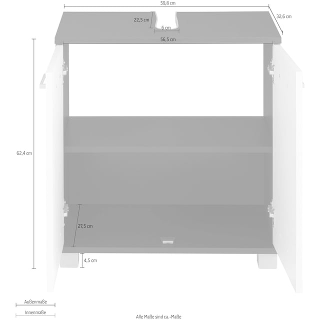 Schildmeyer Waschbeckenunterschrank »Mobes«, Breite/Höhe: 59,8/62,4 cm,  Badschrank mit Doppeltür, Zwischenboden bestellen | BAUR