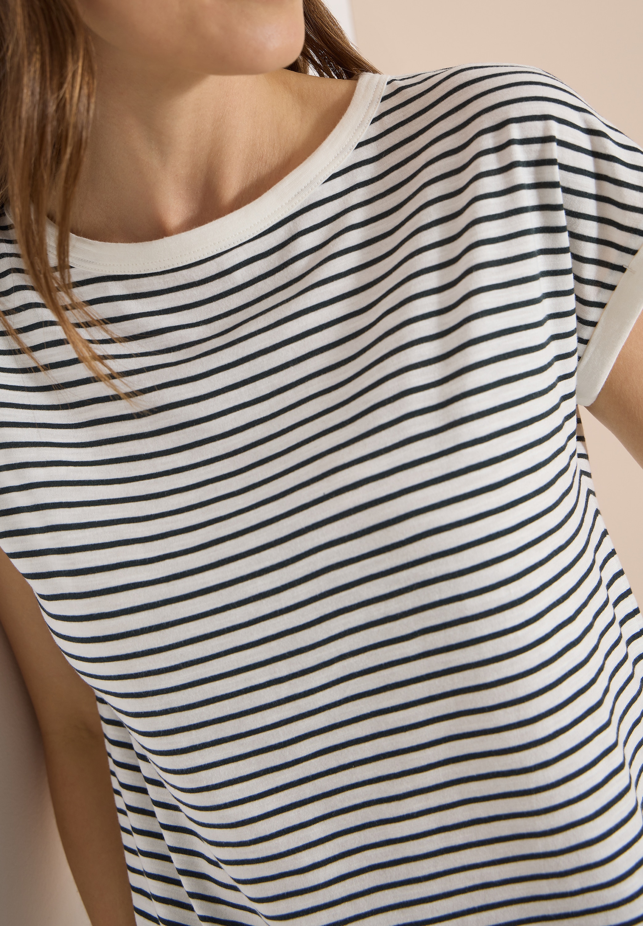 Cecil T-Shirt lässiger Streifenlook, Rundhals, softer Materialmix