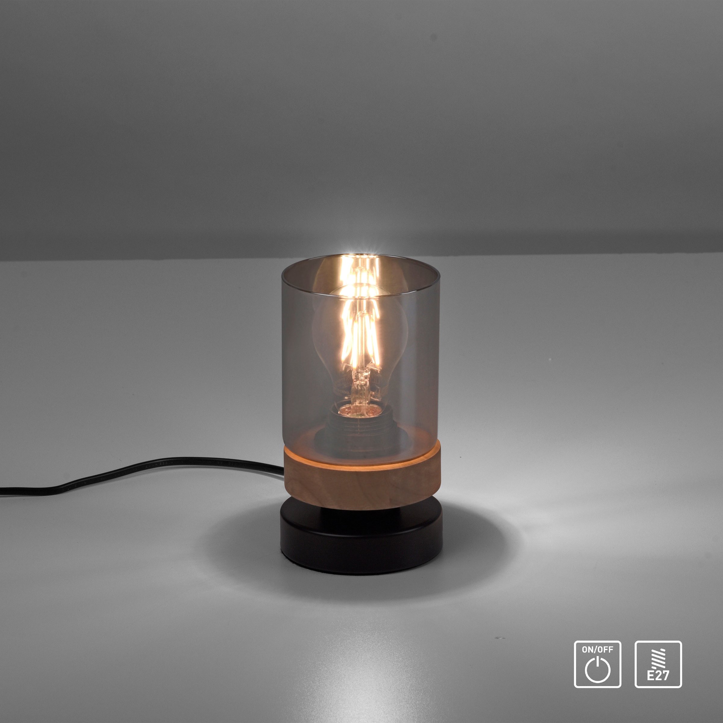 1 Leuchtmittel Holz, »Tendon«, geeignet BAUR E27 Home für Glas, - flammig-flammig, affaire Tischlampe, | Tischleuchte Rauchglas,