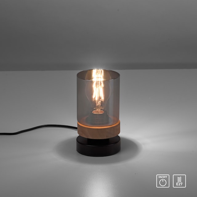 Home affaire Tischleuchte »Tendon«, 1 flammig-flammig, Tischlampe, Glas,  Holz, Rauchglas, geeignet für Leuchtmittel - E27 | BAUR