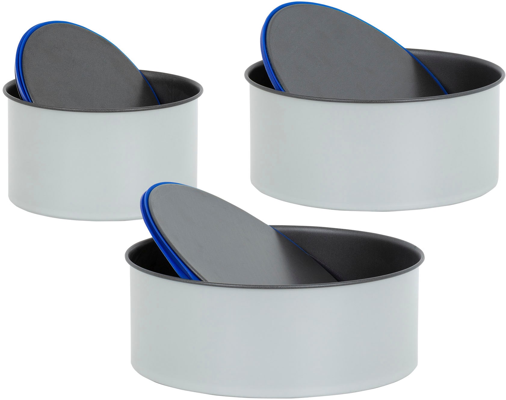 CHG Kuchenblech »PushPan, 3er Set, Ø 15 cm, 20 cm und 23 cm, Backformen aus Feinblech«, Metall-Silikon, (Set, 3 St.), patentierte Silikondichtung, 100 % auslaufsicher, Made in Europe