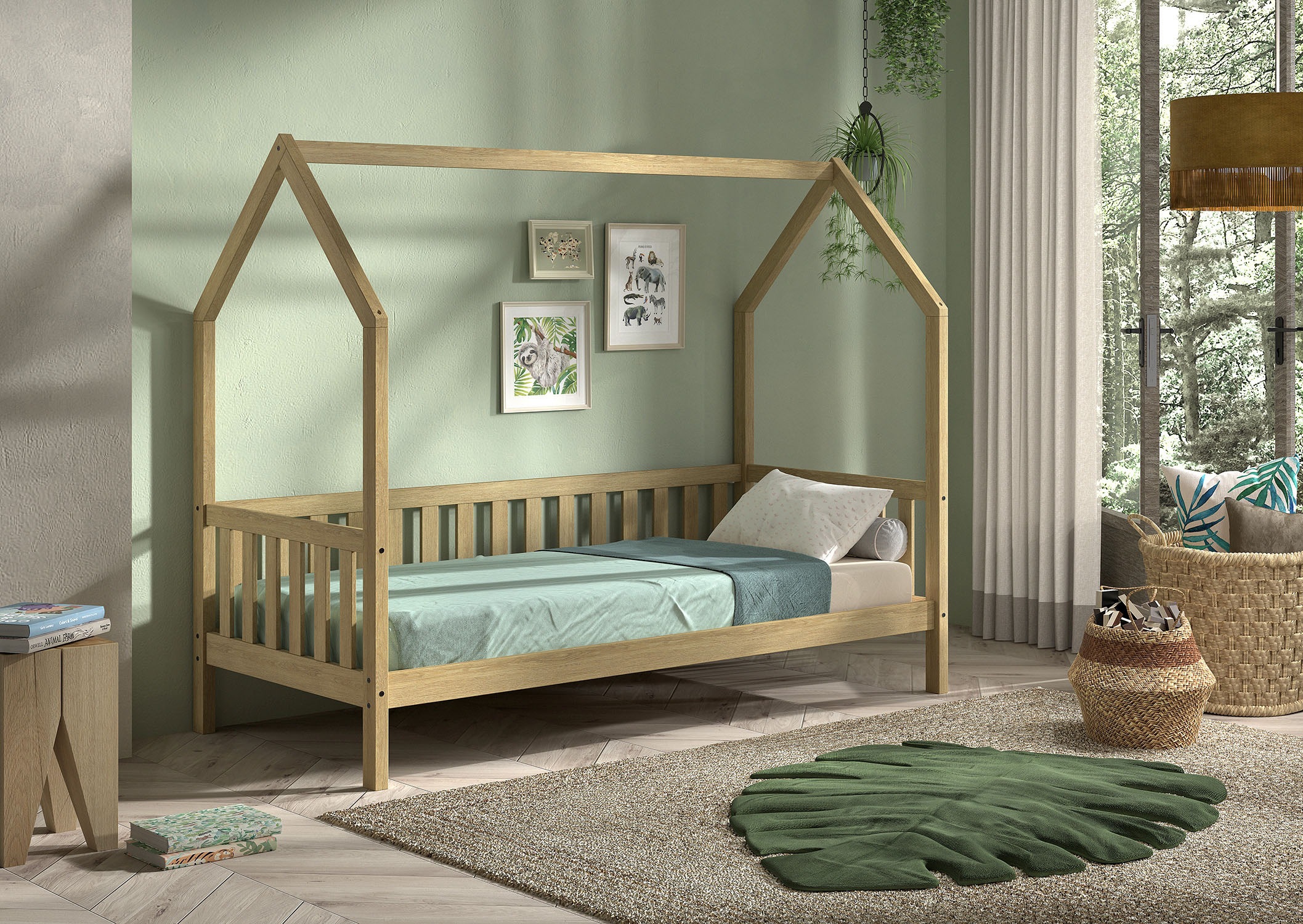 Vipack Hausbett "Cabane, mit Dachaufbau und Sprossenumrandung in Landhaus-O günstig online kaufen