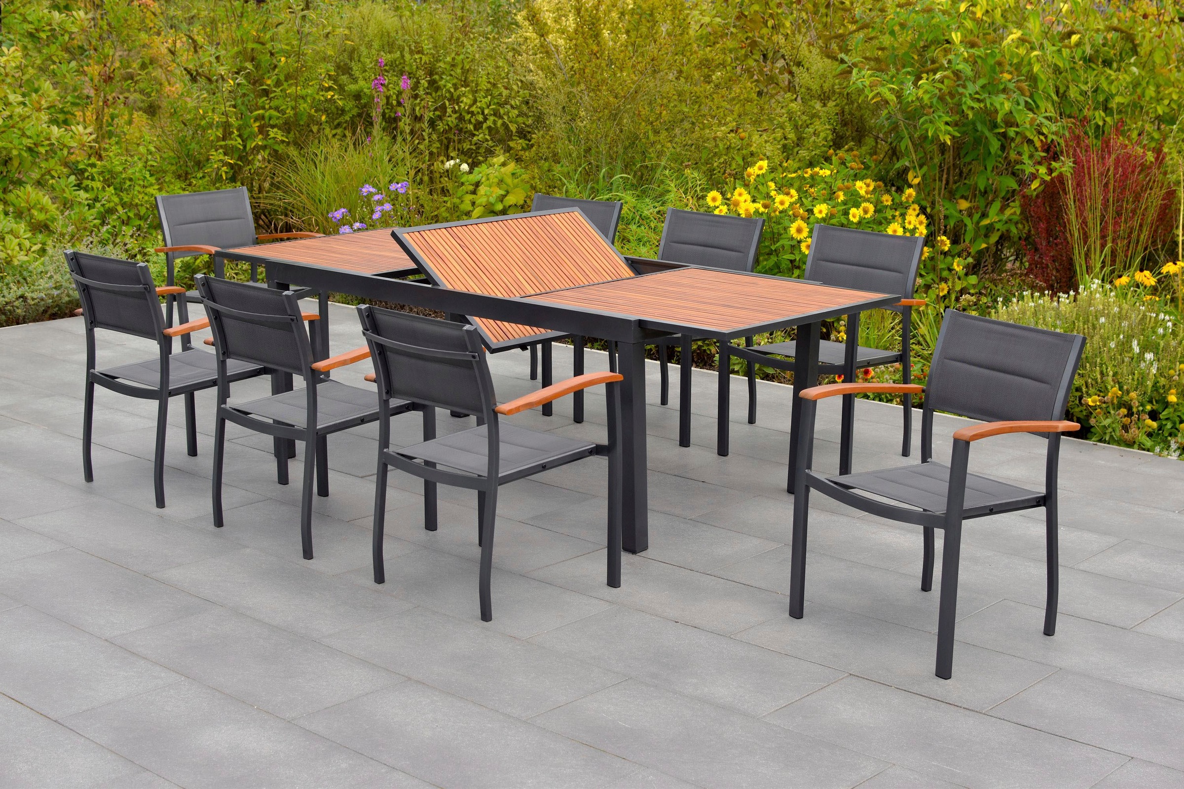 Garten-Essgruppe MERXX, grau, Aluminium, Massivholz, Stoff, Sitzmöbel-Sets, "Paxos"