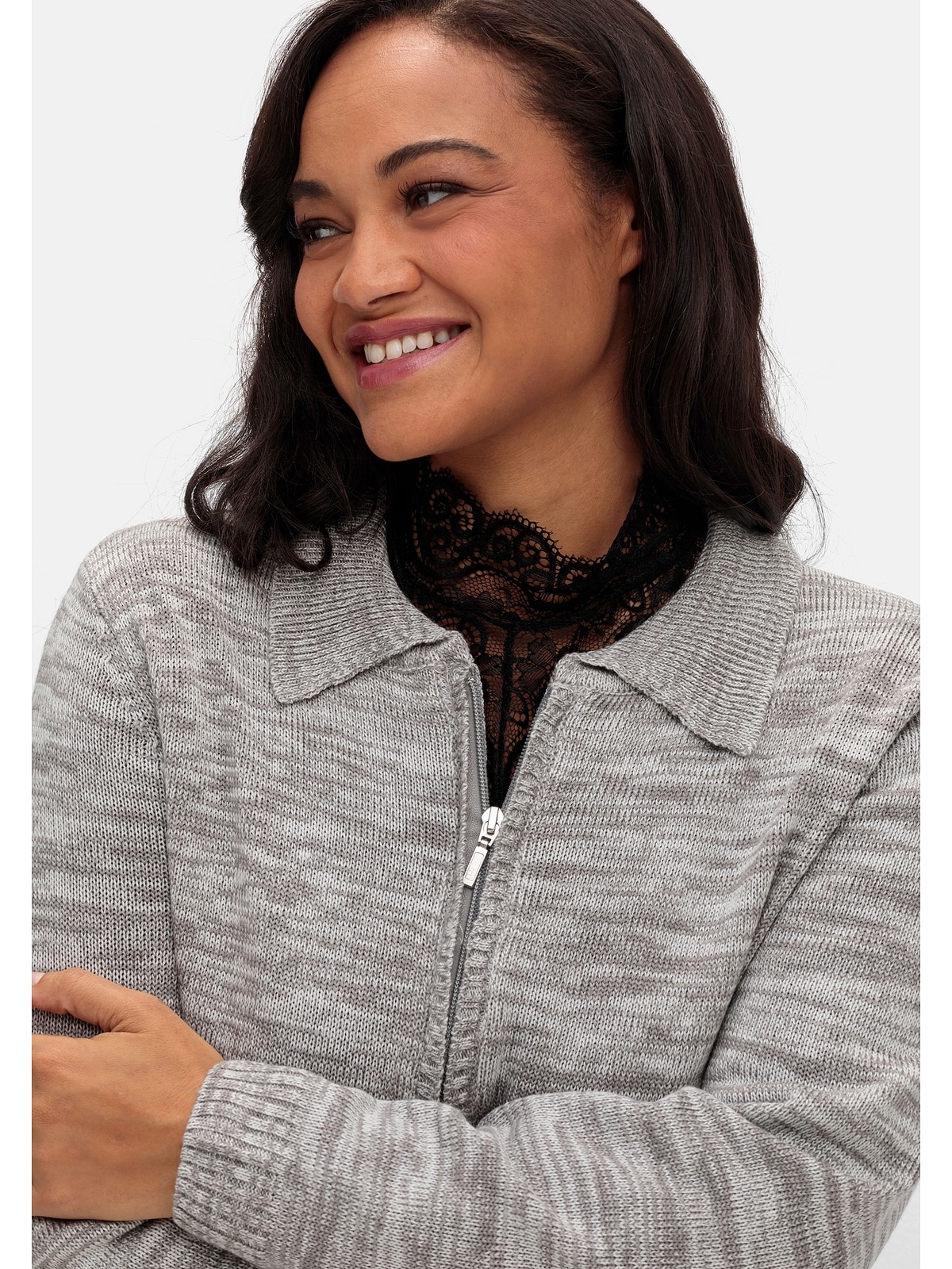 Sheego Strickjacke »Große Größen«, mit Polokragen