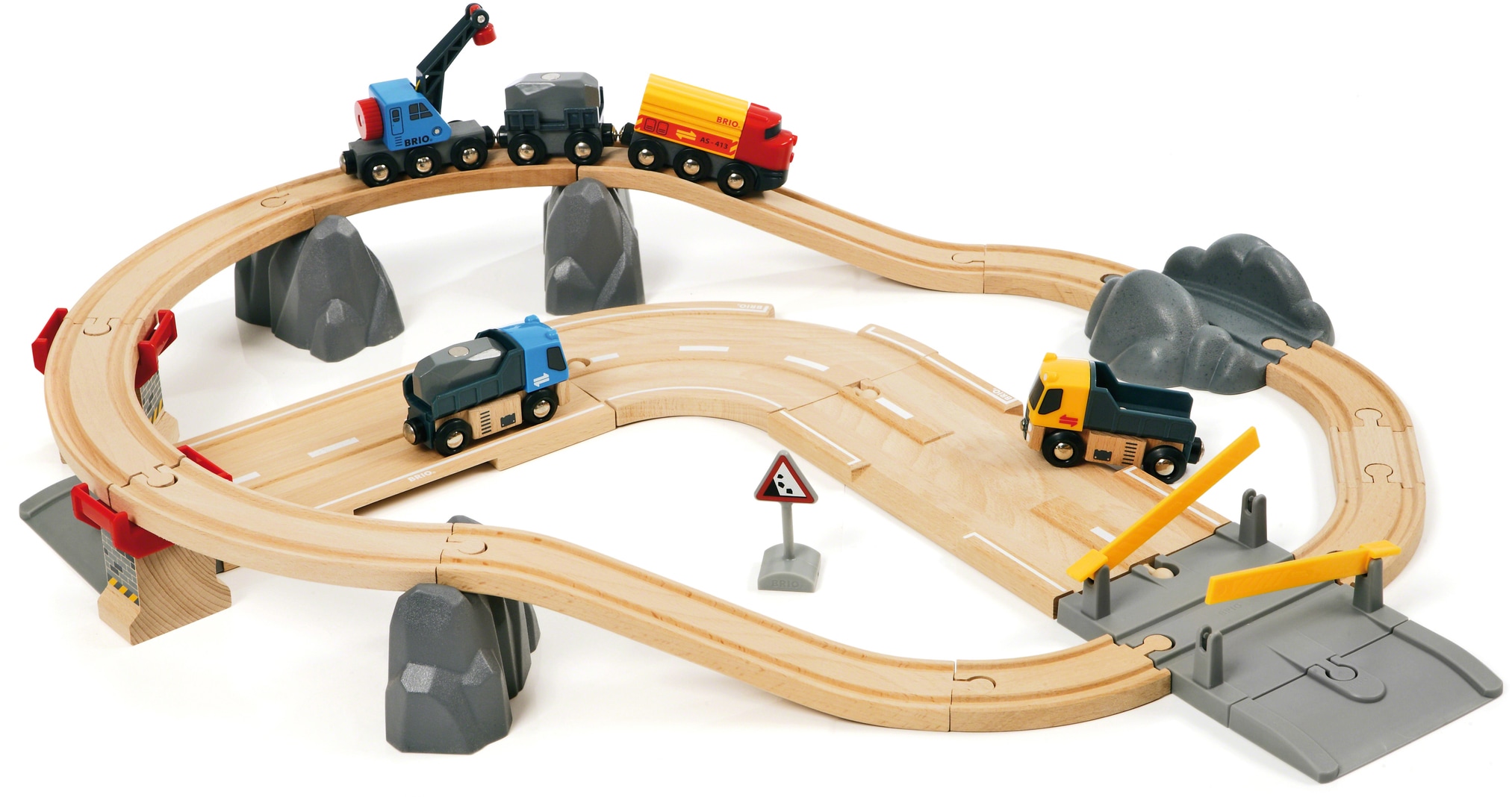 Spielzeug-Eisenbahn »BRIO® WORLD, Straßen & Schienen Steinverlade Set«, (Set), FSC®-...
